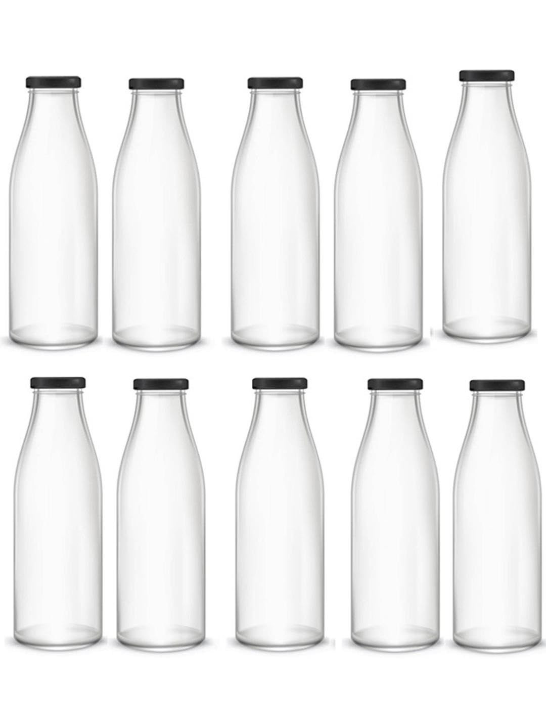 1ST TIME Transparent  & White 10 Pieces Solid Freezer Safe Glass Water Bottle-500 ml Each