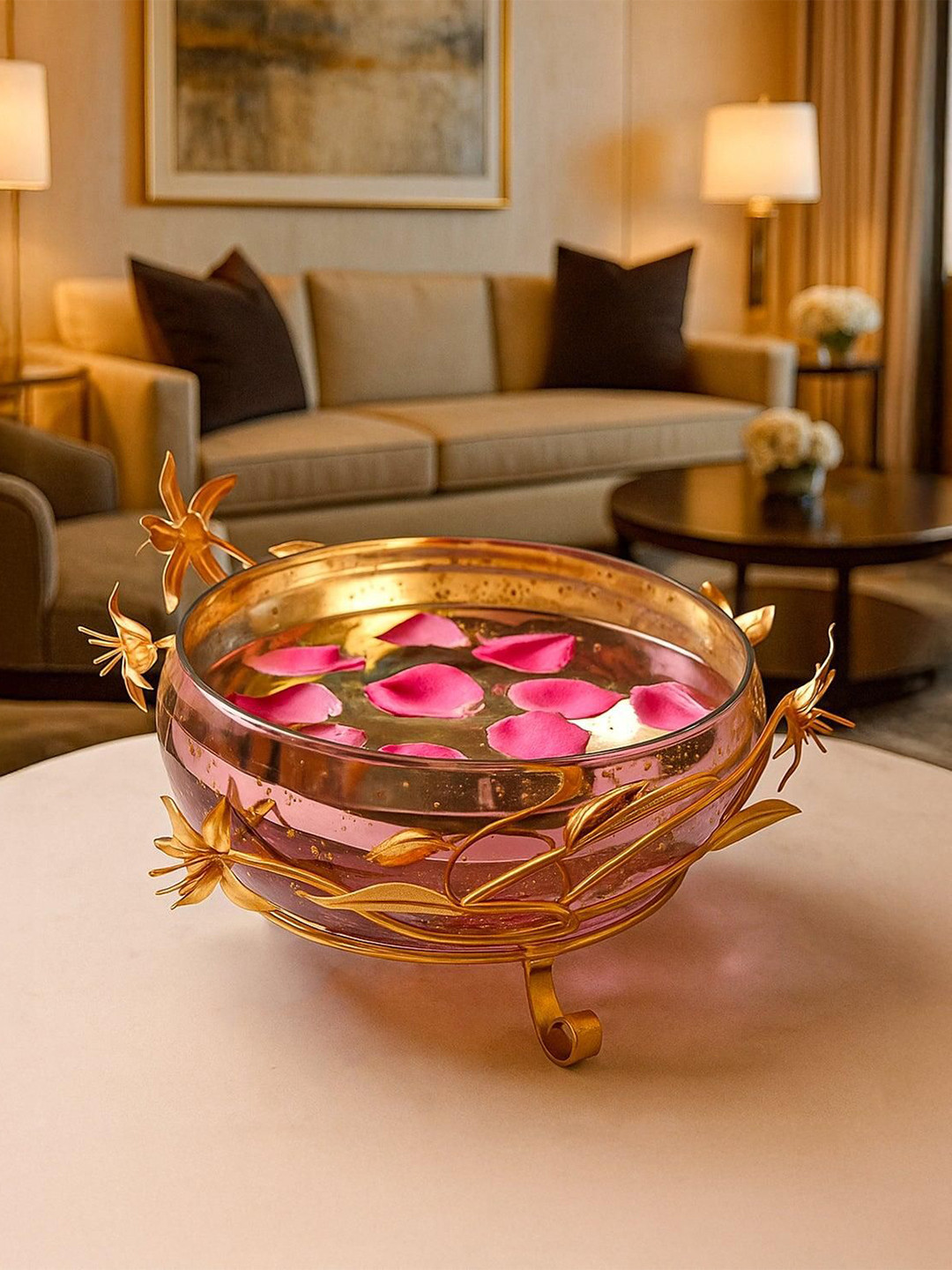 MARKET99 VON CASA Gold Toned Glossy Vintage Decorative Bowl With Stand