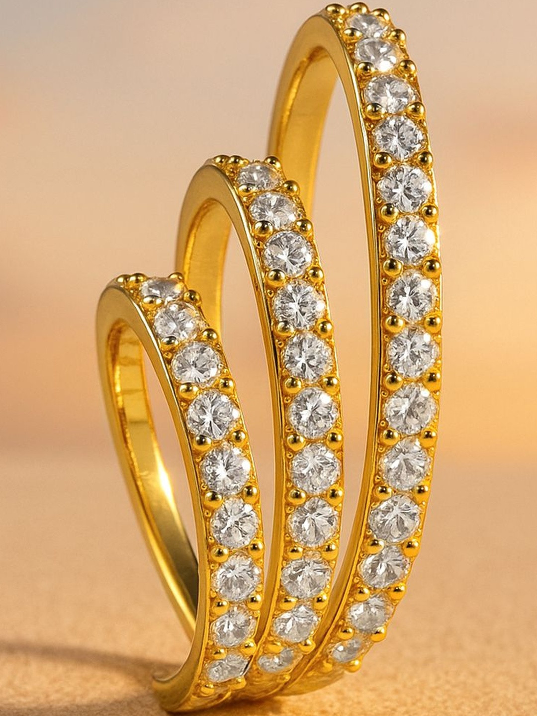 Rubans Voguish Stainless Steel 18K Gold-Plated CZ Studded Tarnish-Free Ear Cuffs