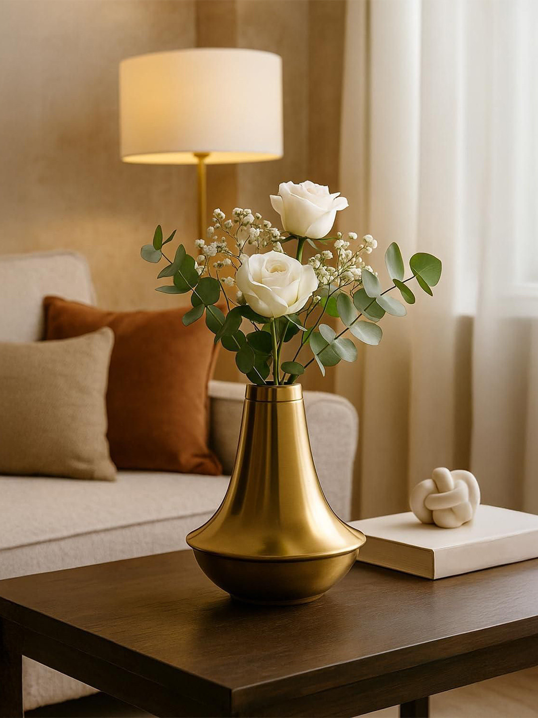 MARKET99 VON CASA Gold Toned Glossy Metal High-Necked Flower Vase