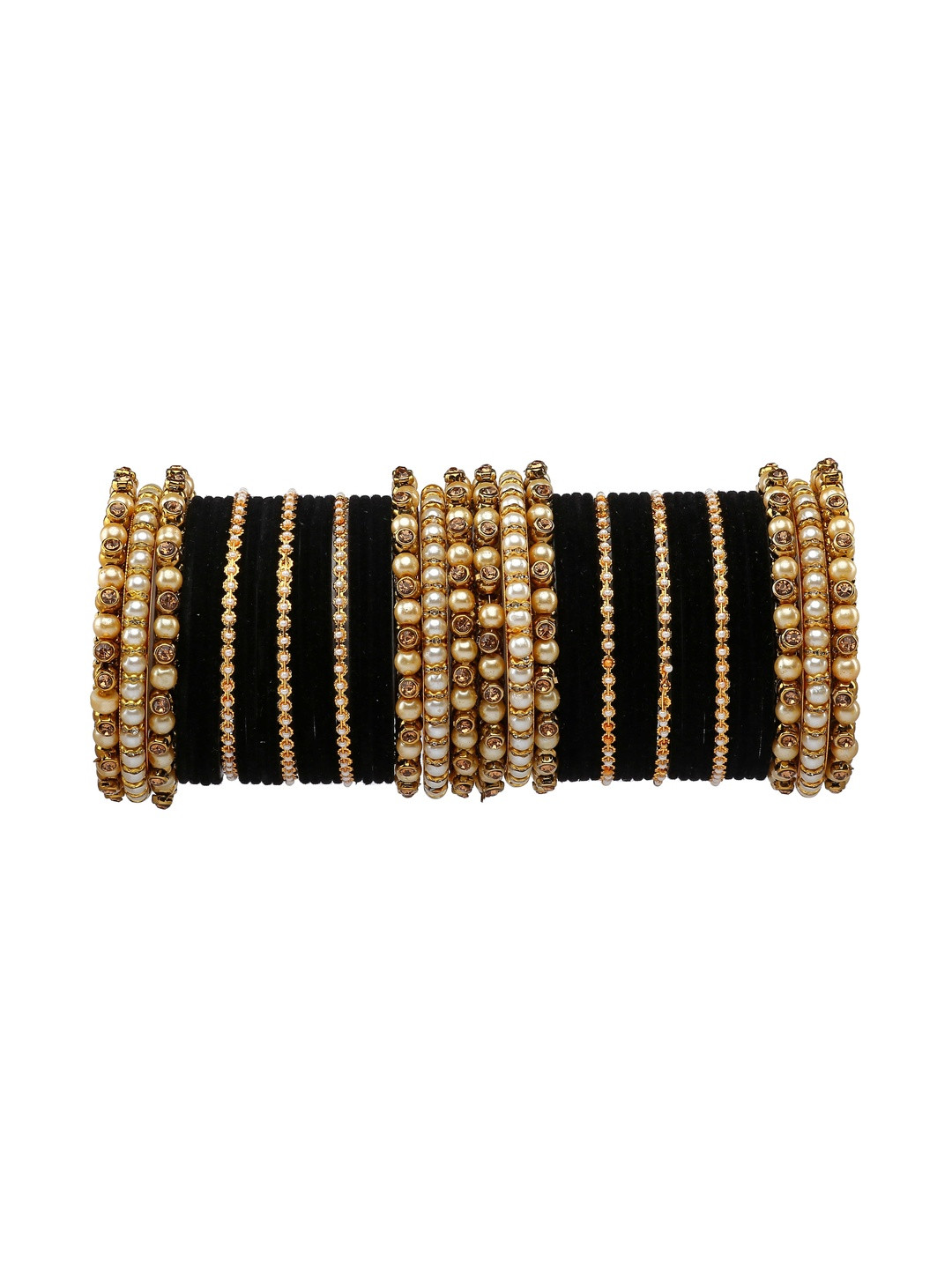 RIJOLI Women Gold-Plated Metal Alloy Artificial Stones and Beads Bangles Set