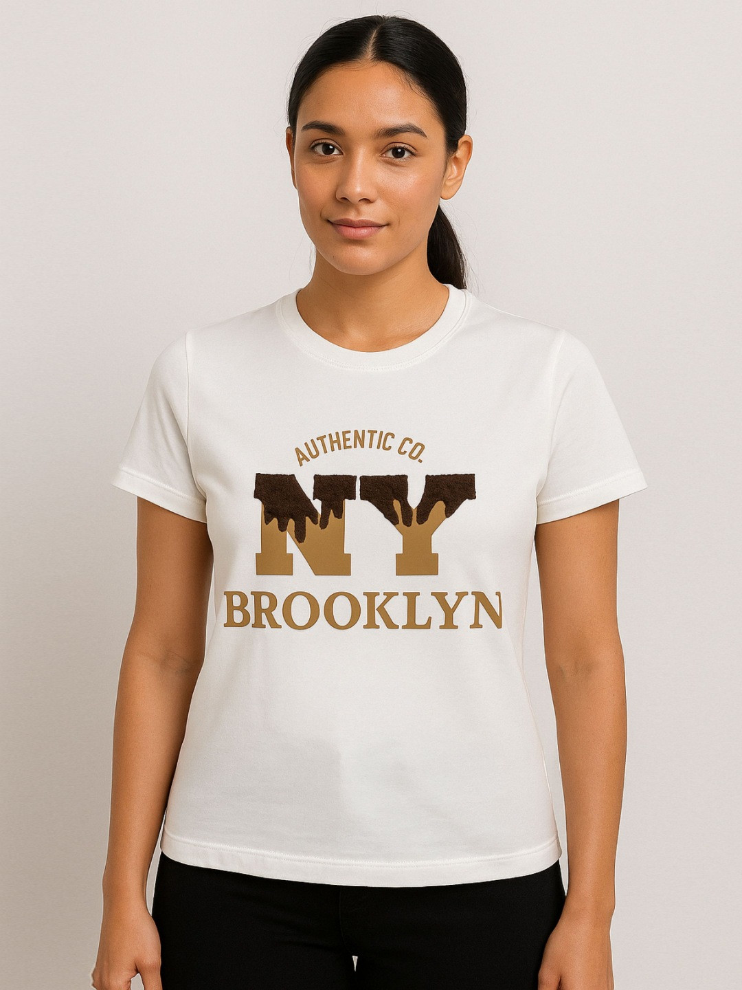 V-Hanu Typography Printed Pure Cotton T-shirt