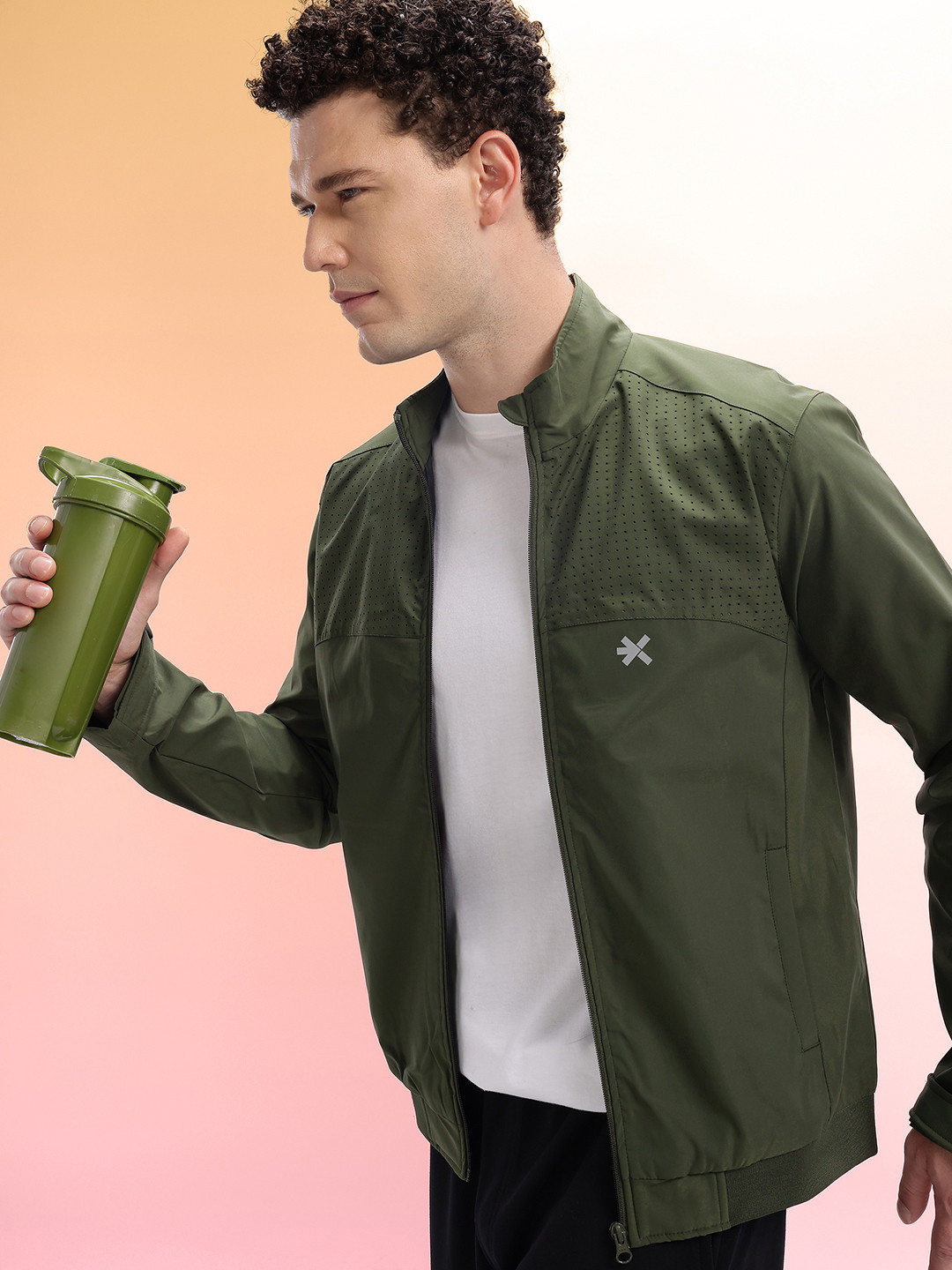 HRX by Hrithik Roshan Perforated Detail Mock Collar Running Sporty Jacket