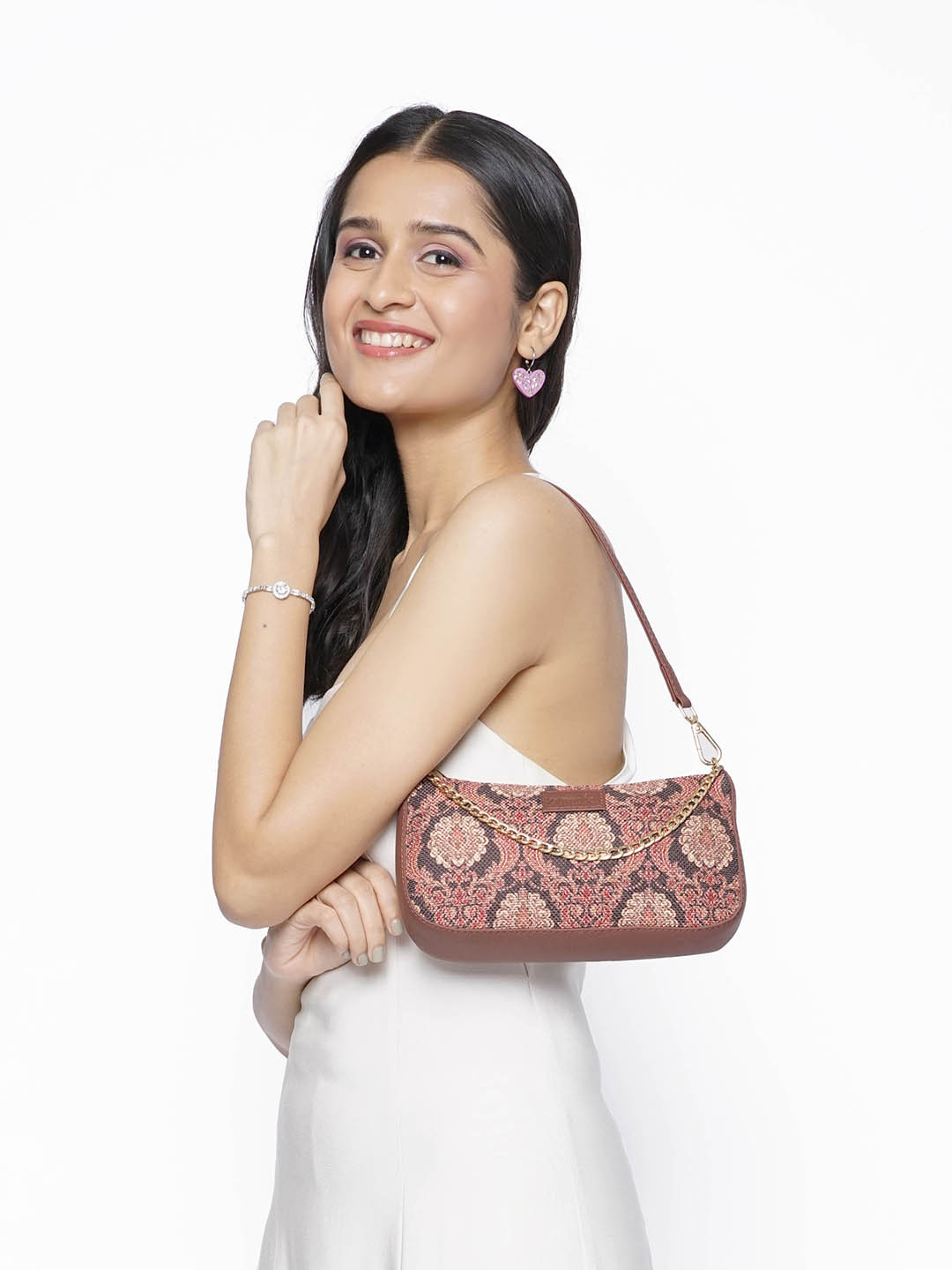 ZOUK Printed Structured Baguette Bag