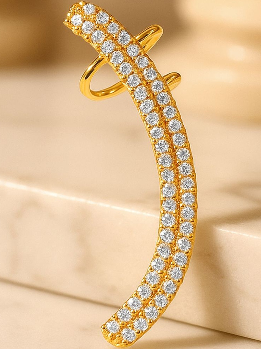 Rubans Voguish Stainless Steel 18K Gold-Plated Cubic Zirconia Tarnish-Free Ear Cuff