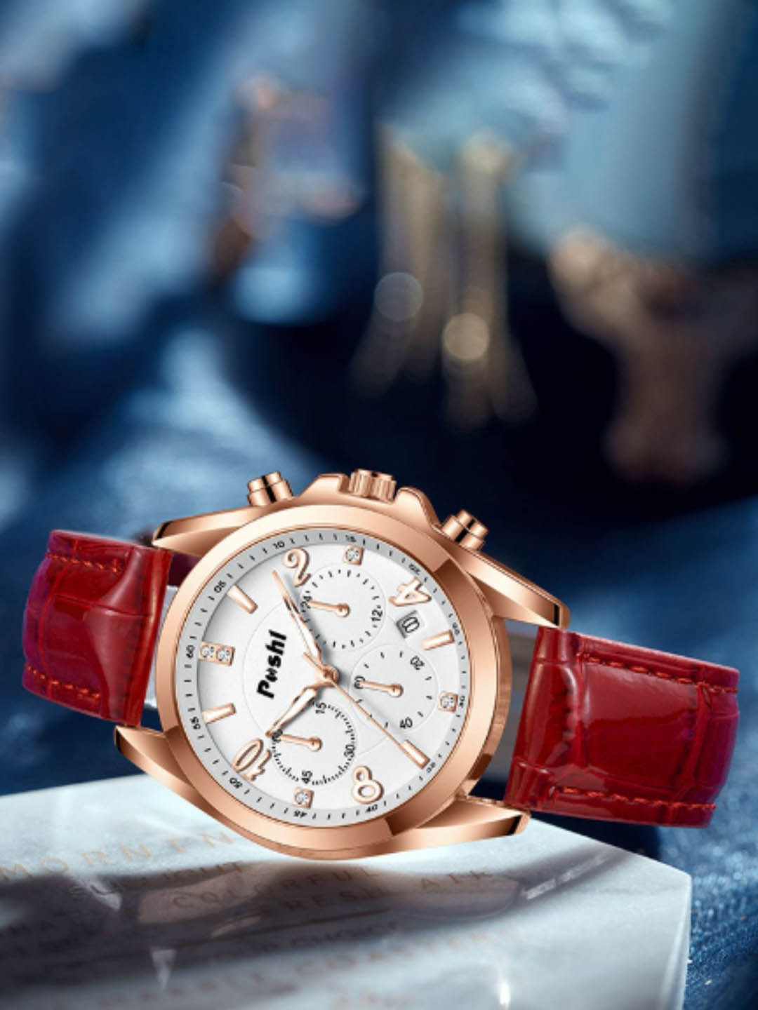 Poshi Women Round Leather Analogue Watch POSW20-955635451758-RED