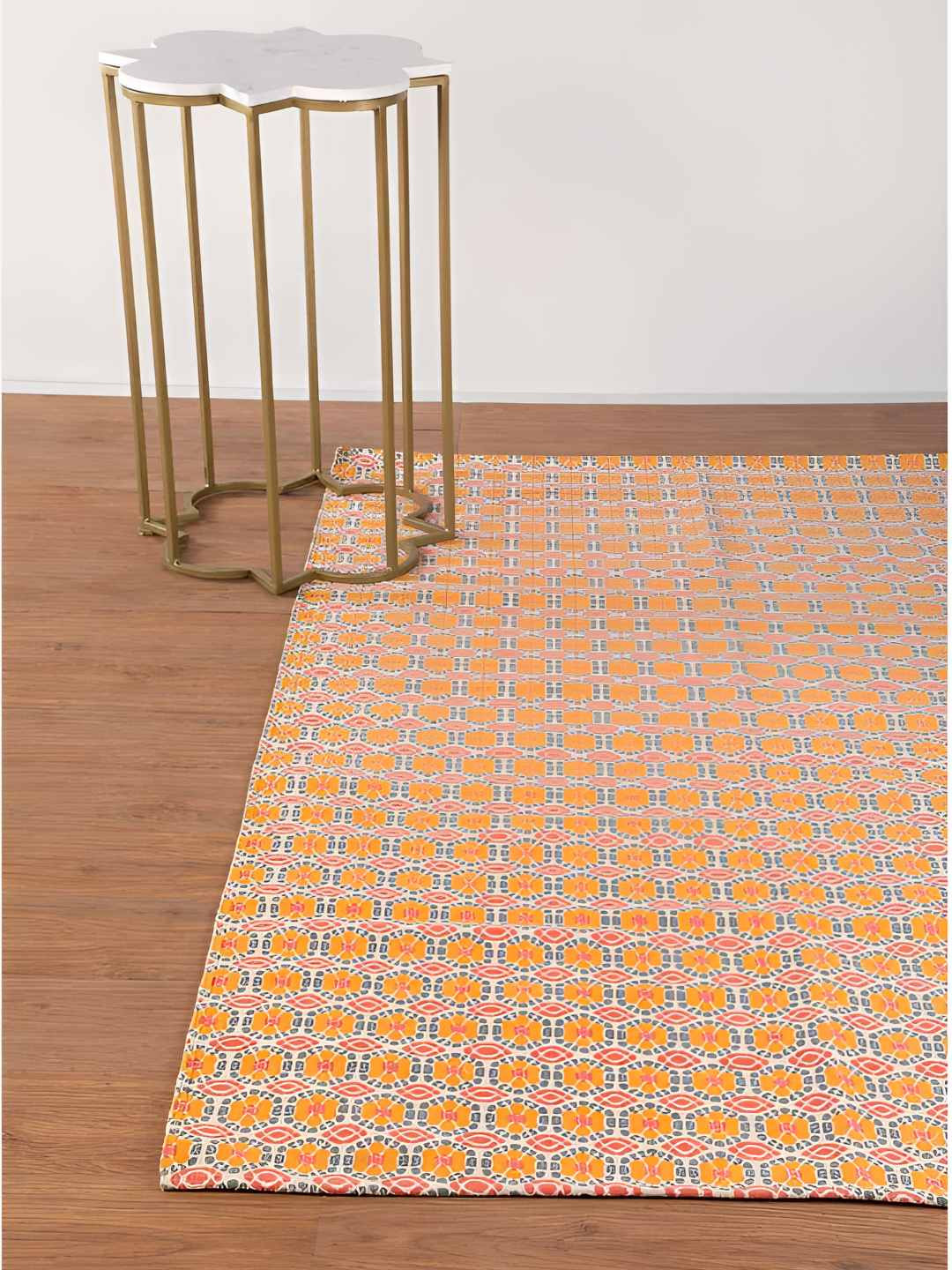 FREEDOM TREE Incana Yellow & Orange-Colored Printed Pure Cotton Rectangular Rug-Dhurrie