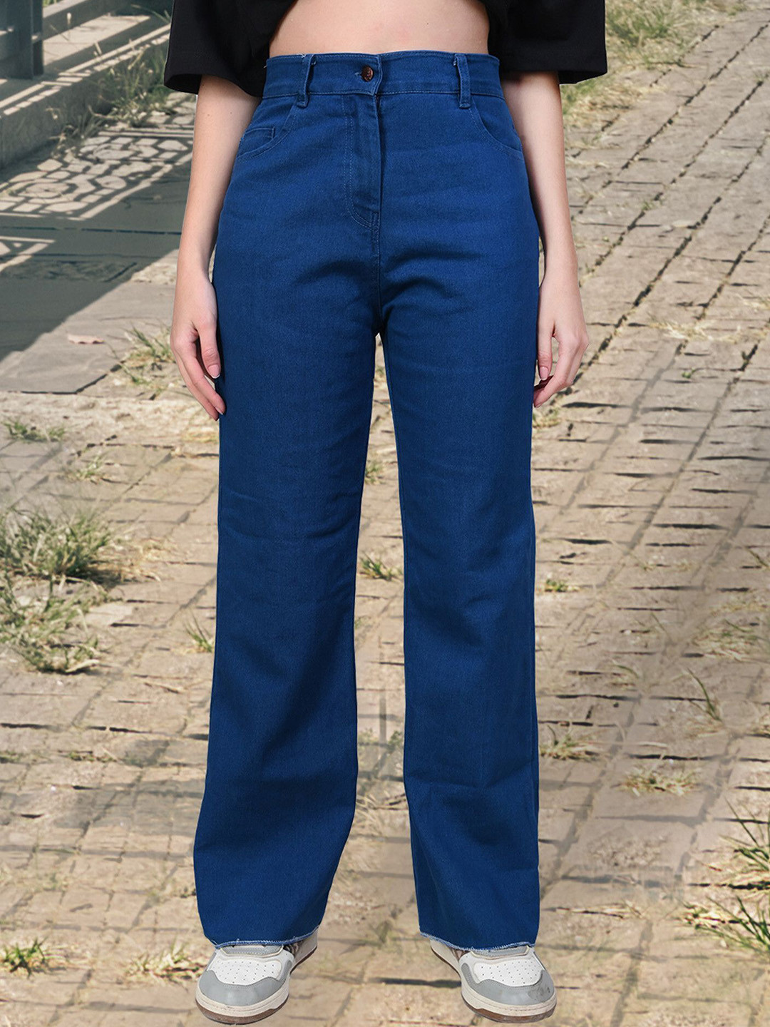 COUTUME COLLECTIONS Women No Fade Dark Shade Wide Leg High-Rise Clean Look Jeans