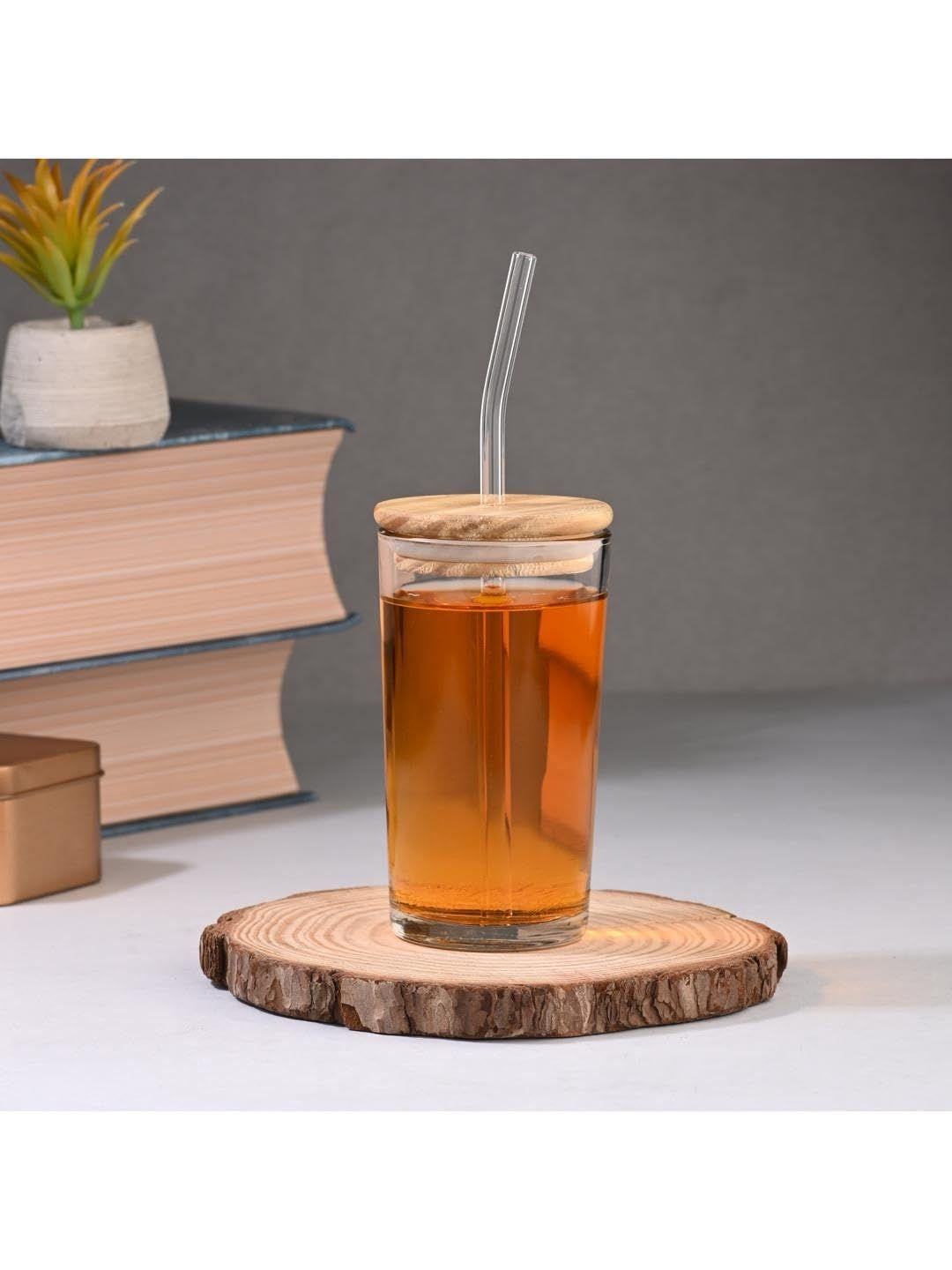 Somil Glass Sipper Wood Lid & Straw