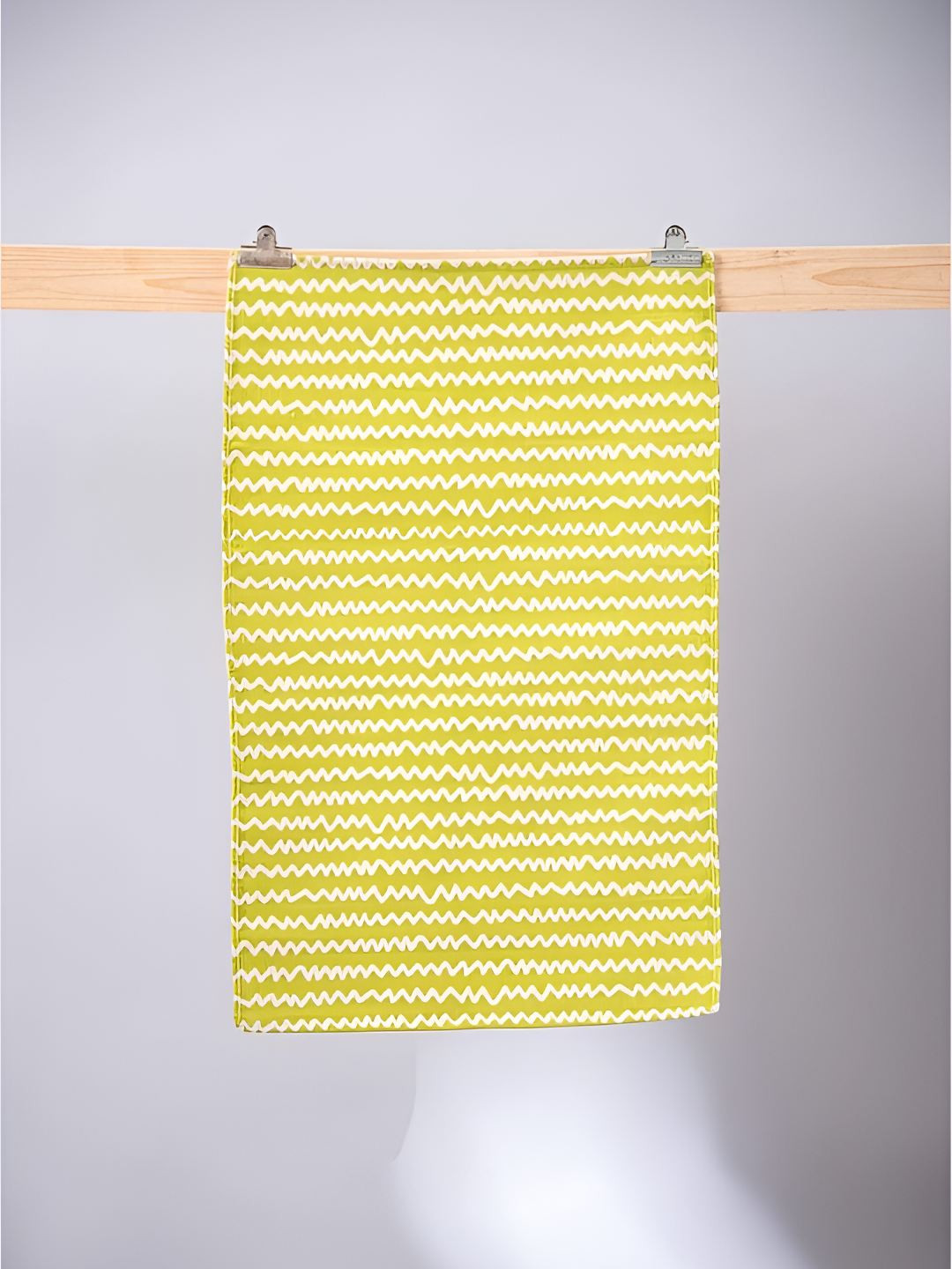 FREEDOM TREE Worli Lime-Green & White Printed Pure Cotton Rectangular Rug-Dhurrie