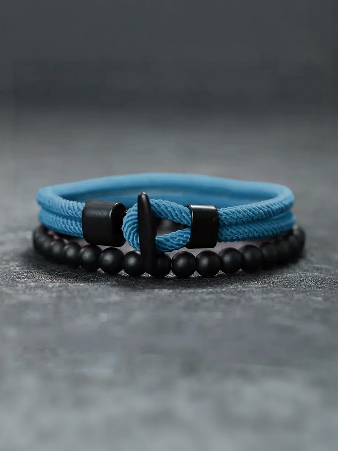 EDMIRIA Pack Of 2 Braided Rope Onyx Stone Beaded Braclet