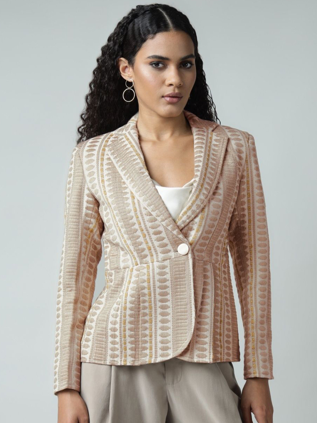 SANAITA CREATIONS Self Design Jacquard Single Breasted Blazer