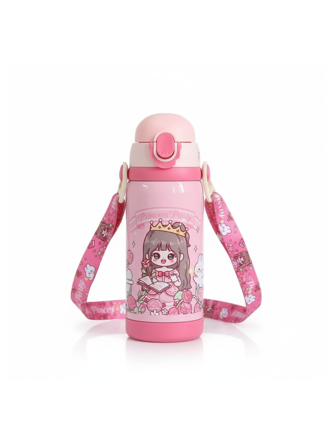 YK Pink Stainless Steel Printed Hot & Cold Water Bottle 450ml