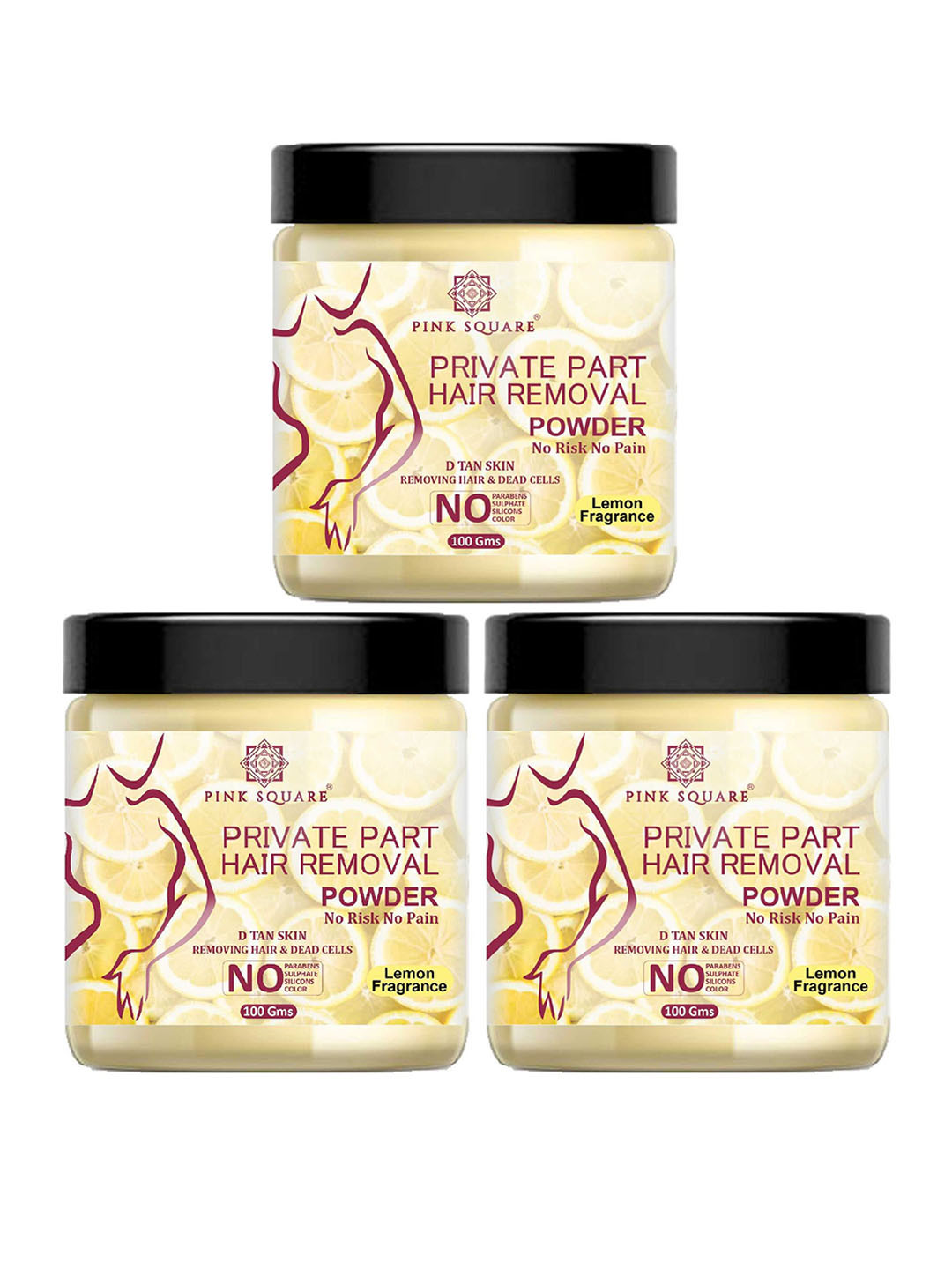 Pink Square Set Of 3 Lemon Fragrance Hair Removal Powder - 100 g Each