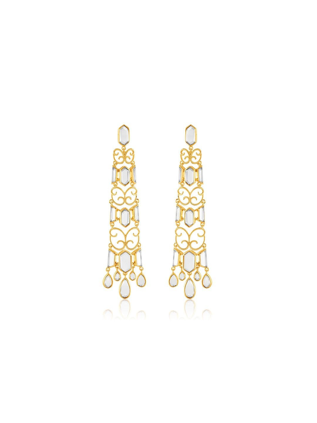 Isharya 18Kt Gold Plated Geometric Shaped Vento Statement Stones Studded Drop Earrings