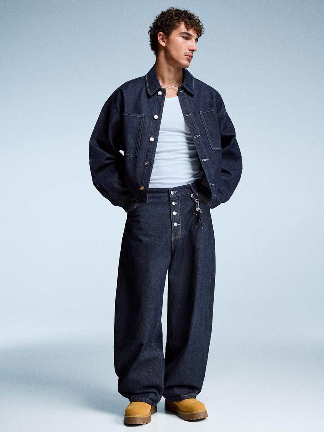 Bershka Spread Collar Long Sleeves Denim Casual Shirt