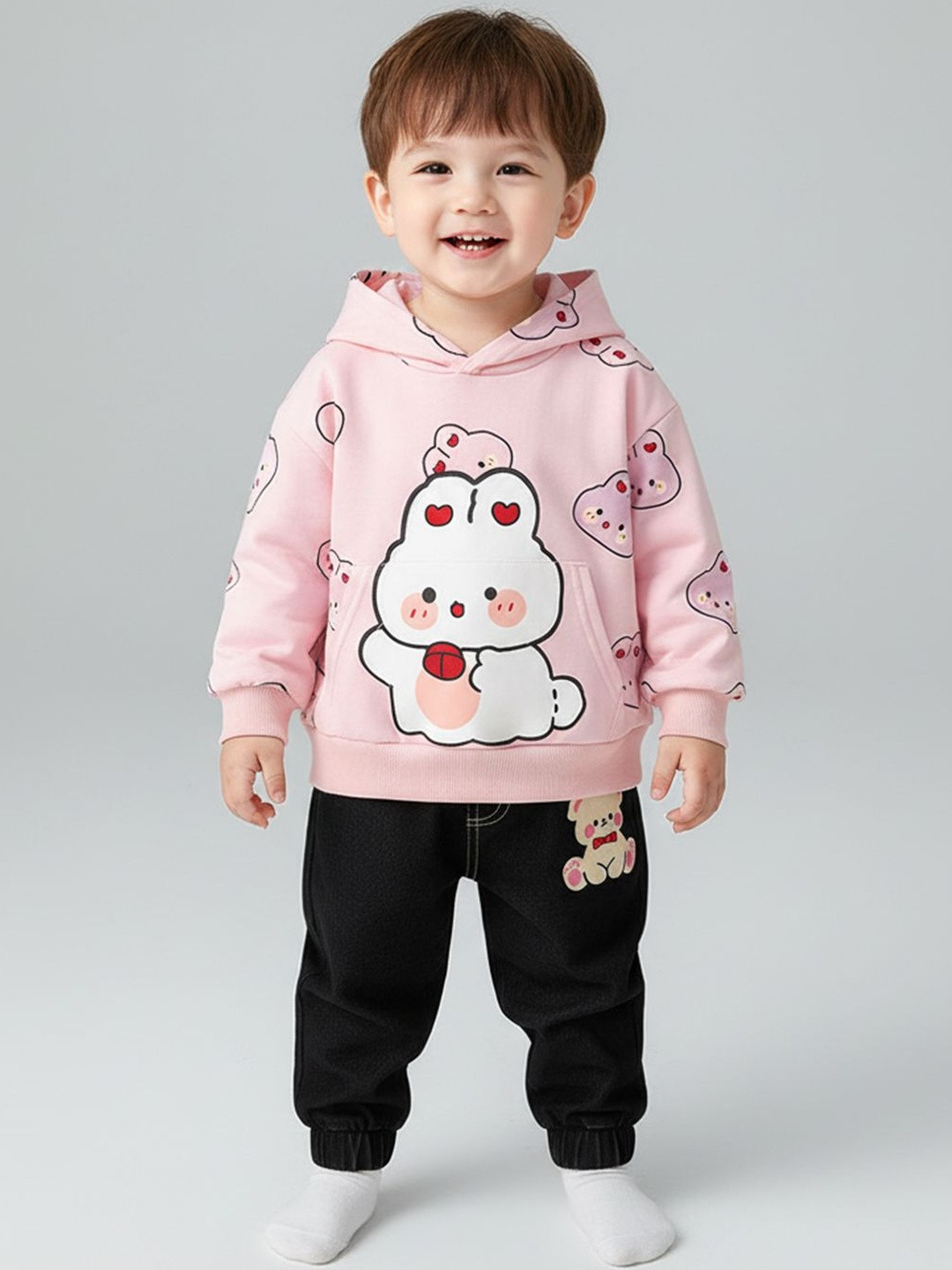 Bold N Elegant Kids Printed Hooded Long Sleeves Cartoon Hoodie & Jogger Set
