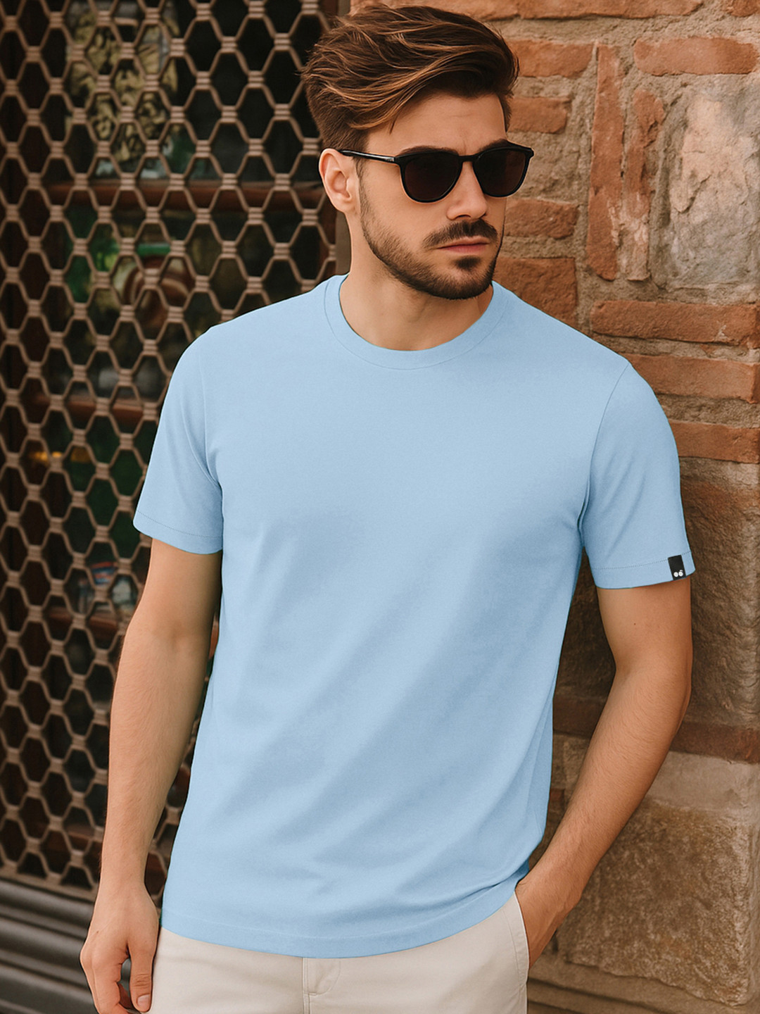 Bewakoof Men Cotton Sky Blue T-shirt
