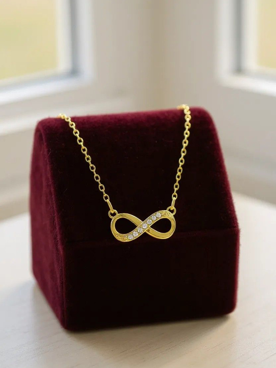 Nilu's Collection Gold Plated American Diamonds Studded Infinity Necklace With Chain