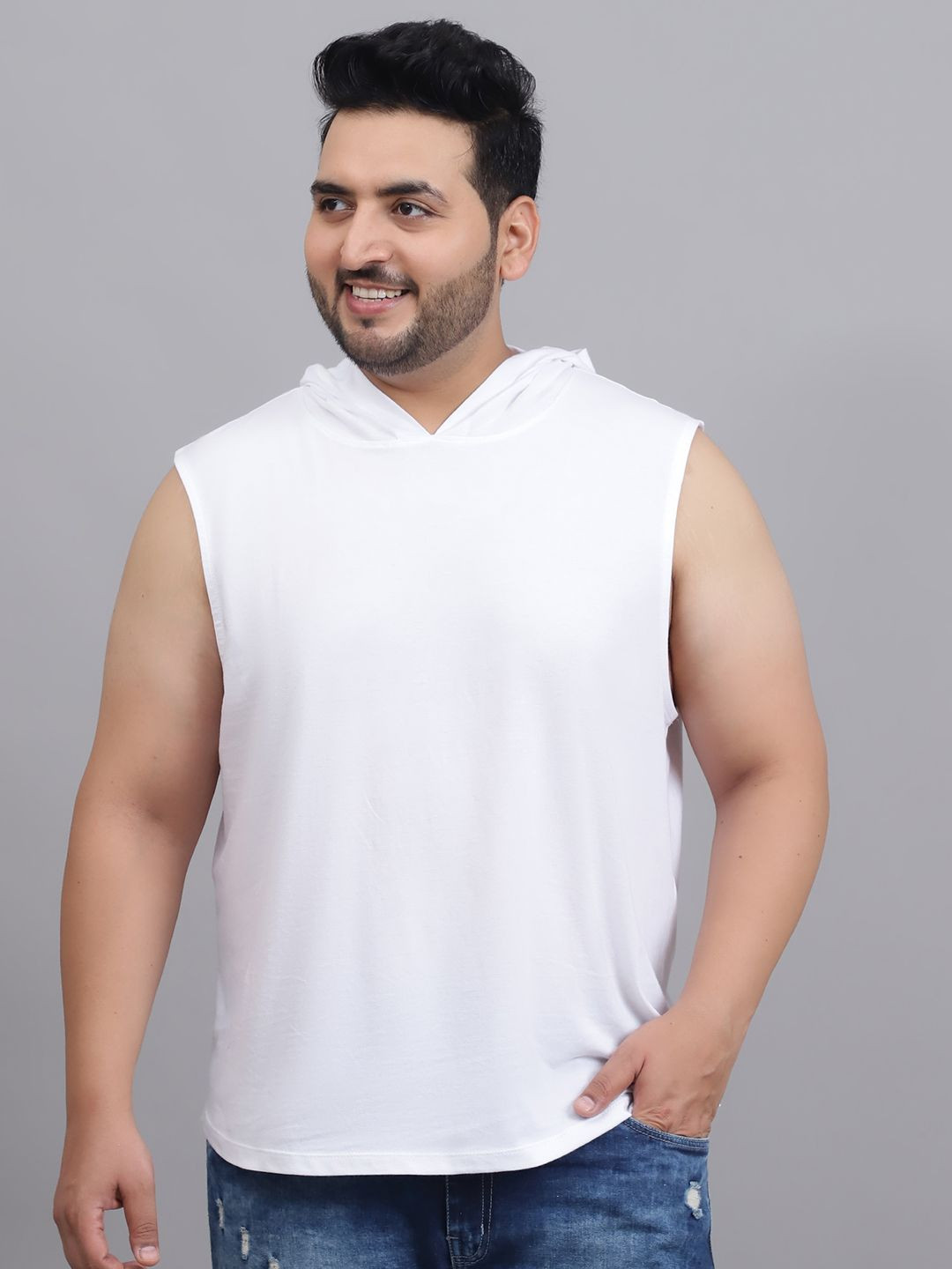 A AND K Men Plus Size Solid Hooded Cotton T-shirt