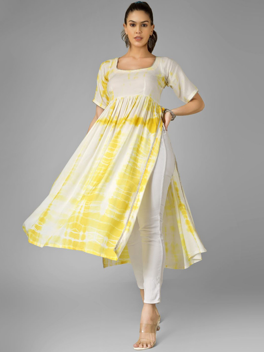 UNLOKALE Tie & Dyed Square Neck Kurta