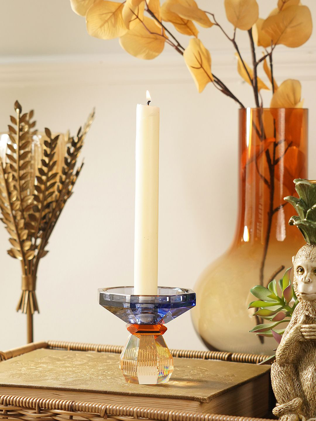 Pure Home and Living Blue & Rust Crystal Candle Holder