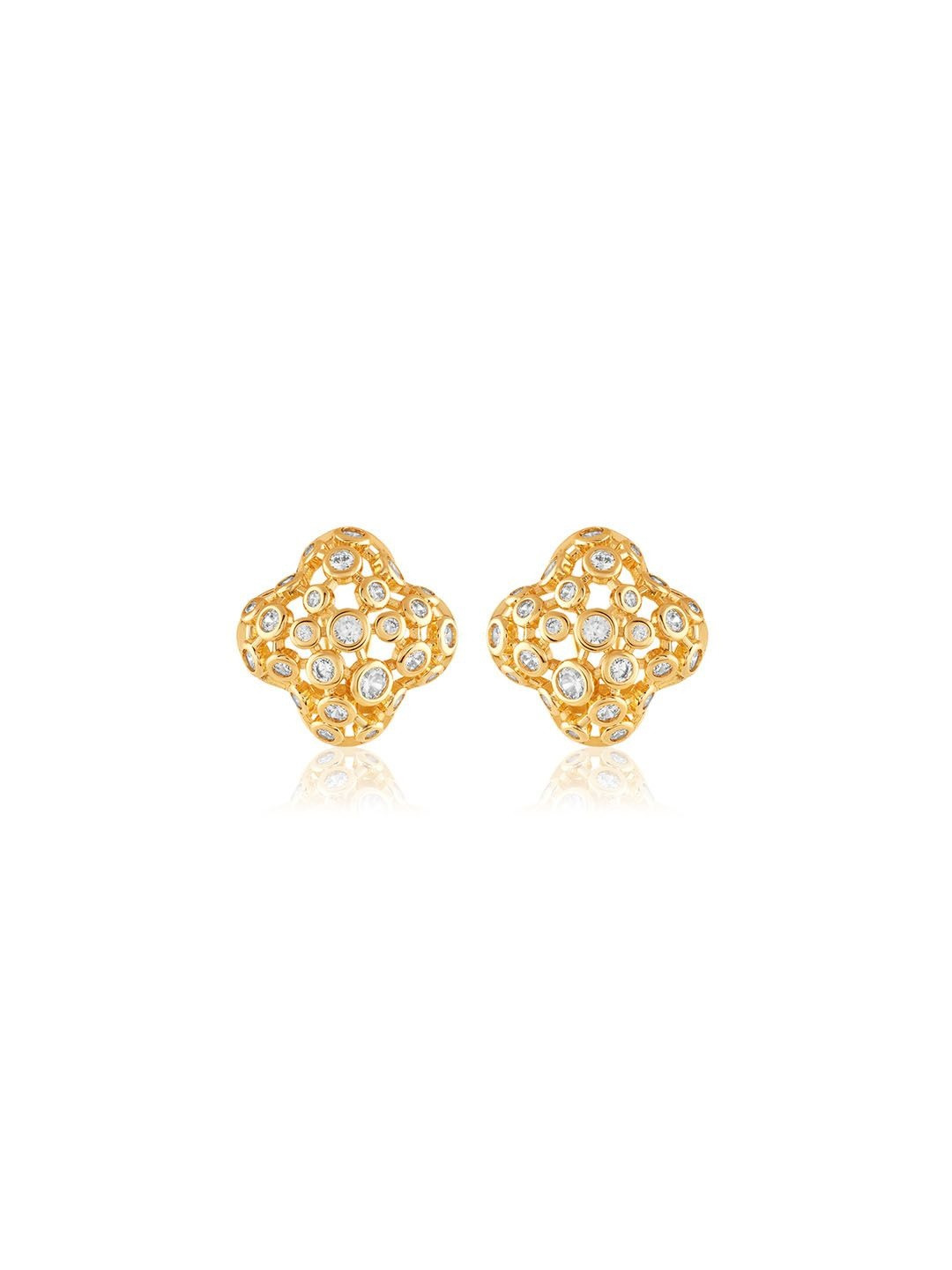 Isharya 18Kt Gold Plated Fino Statement Geometric Cubic Zirconia Studded Studs Earrings