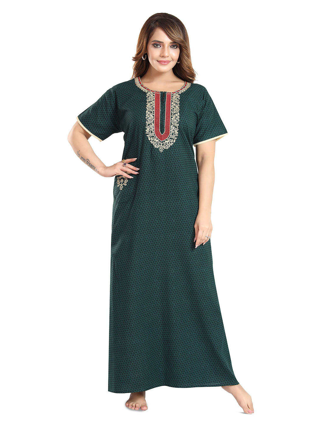 Lady Venom Woman Pure Cotton Embroidered Maxi Nightdress