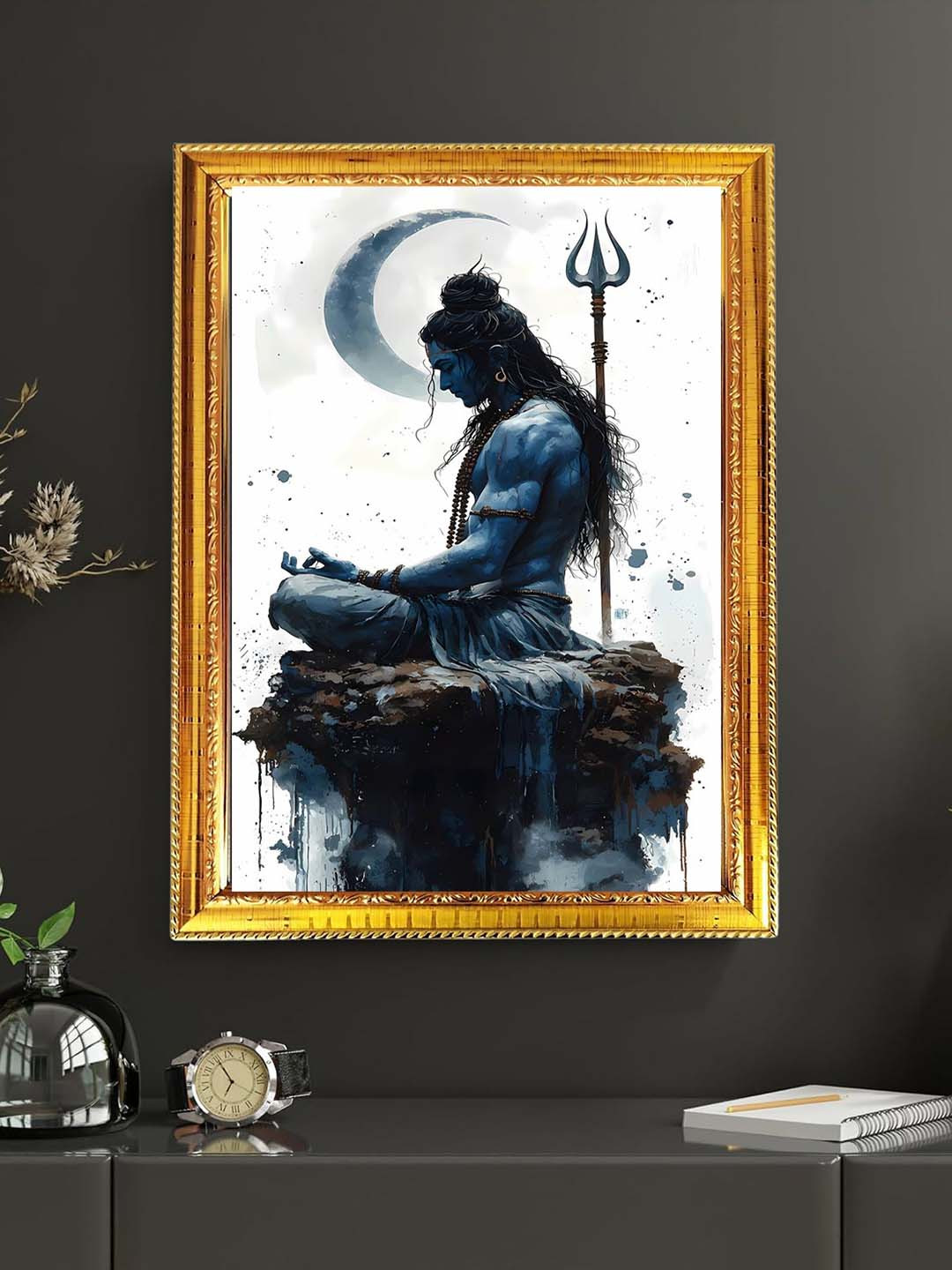 blinkart Blue & Black Lord Shiva Glass Religious Wall Photographs