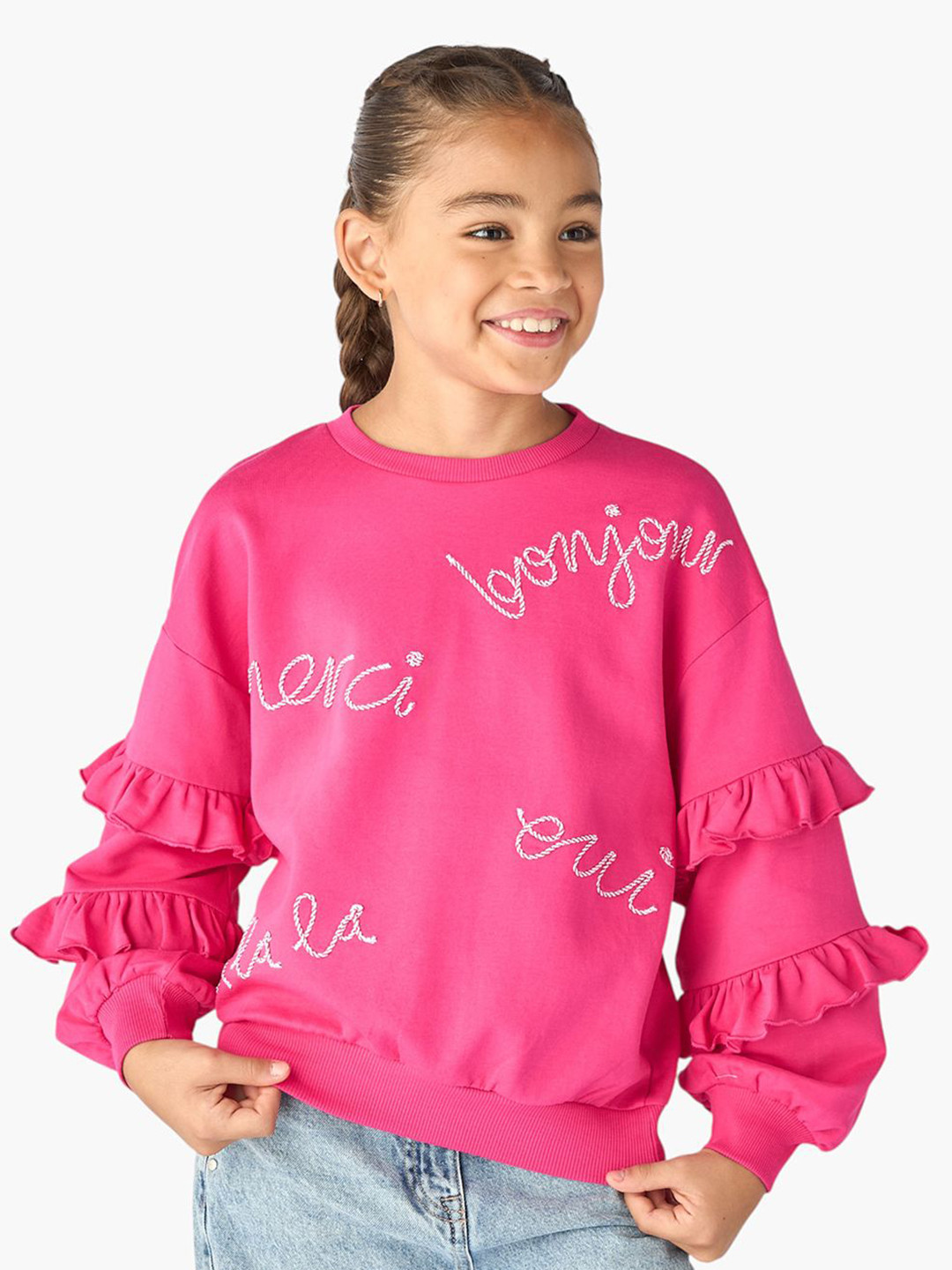 Juniors by Babyshop Girls Embroidered Sweatshirt With Ruffles