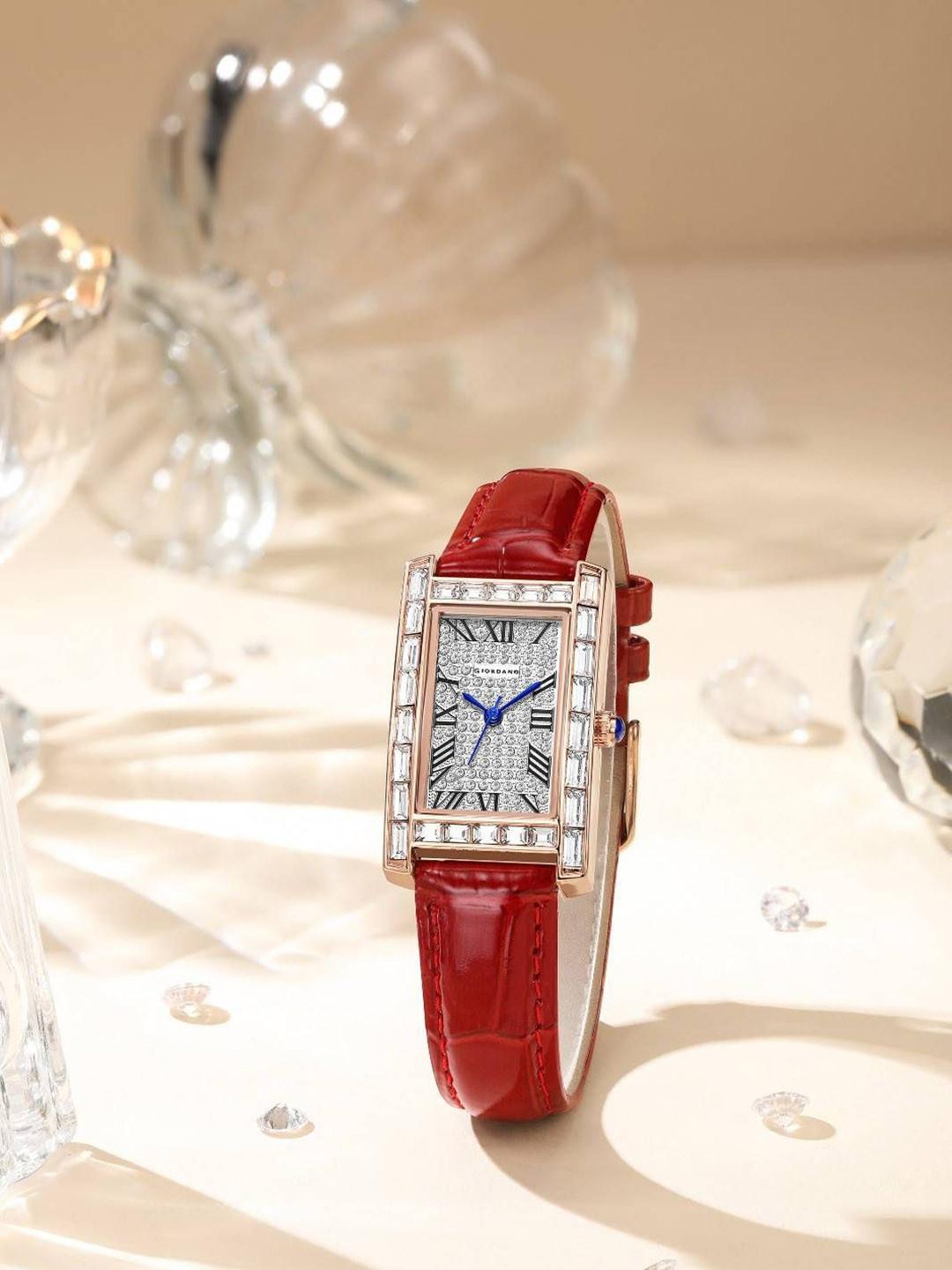 GIORDANO Women Embellished Dial & Leather Straps Watch GZ-60119-01