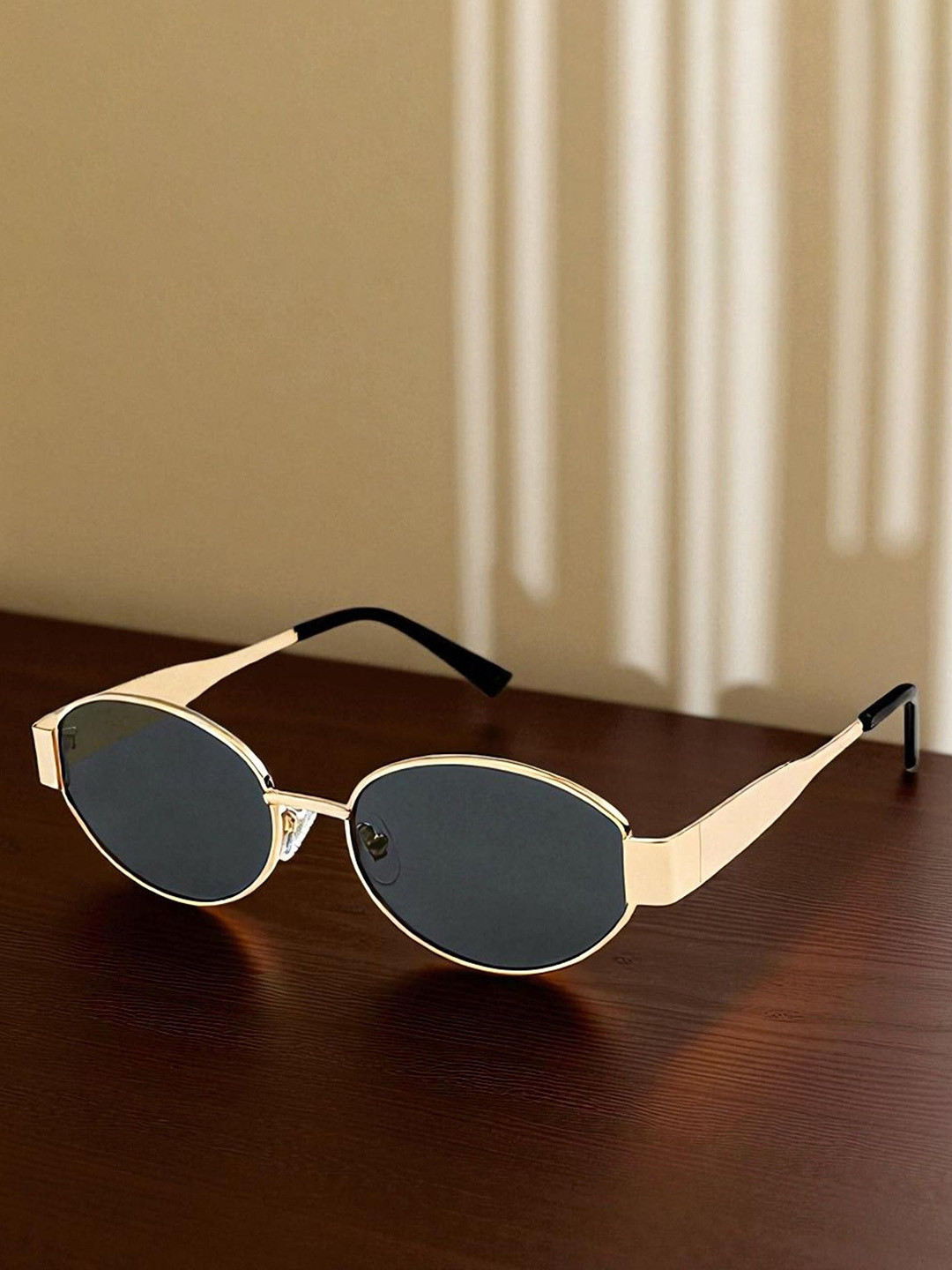 SPADEACES Unisex Oval Sunglasses with UV Protected Lens GOLD BLACK OVAL -5