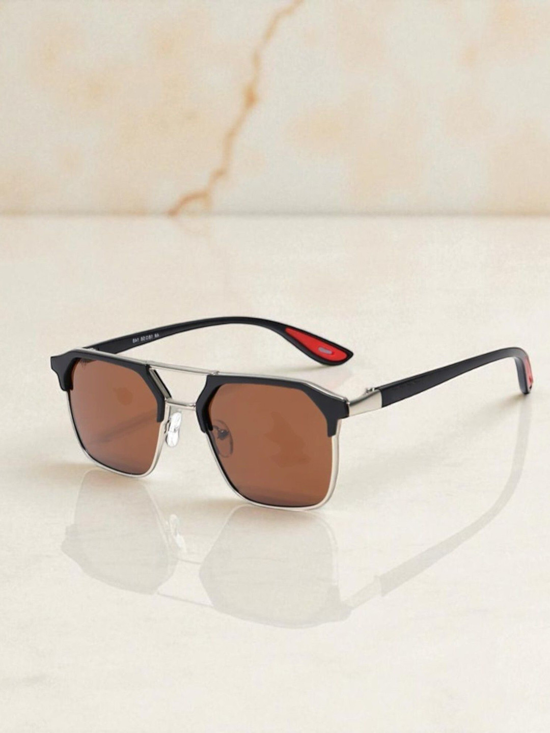 SPADEACES Unisex Square Adjustable lens Modes & Themes Sunglasses Gold Brown Final -1