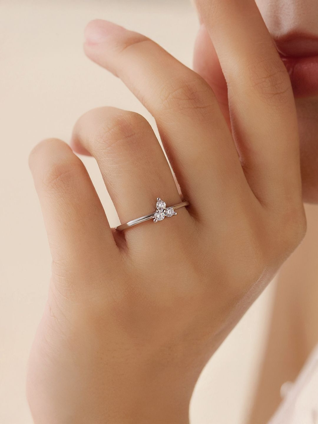 Zavya 925 Sterling Silver Rhodium-Plated CZ-Studded Three Wishes Adjustable Finger Ring