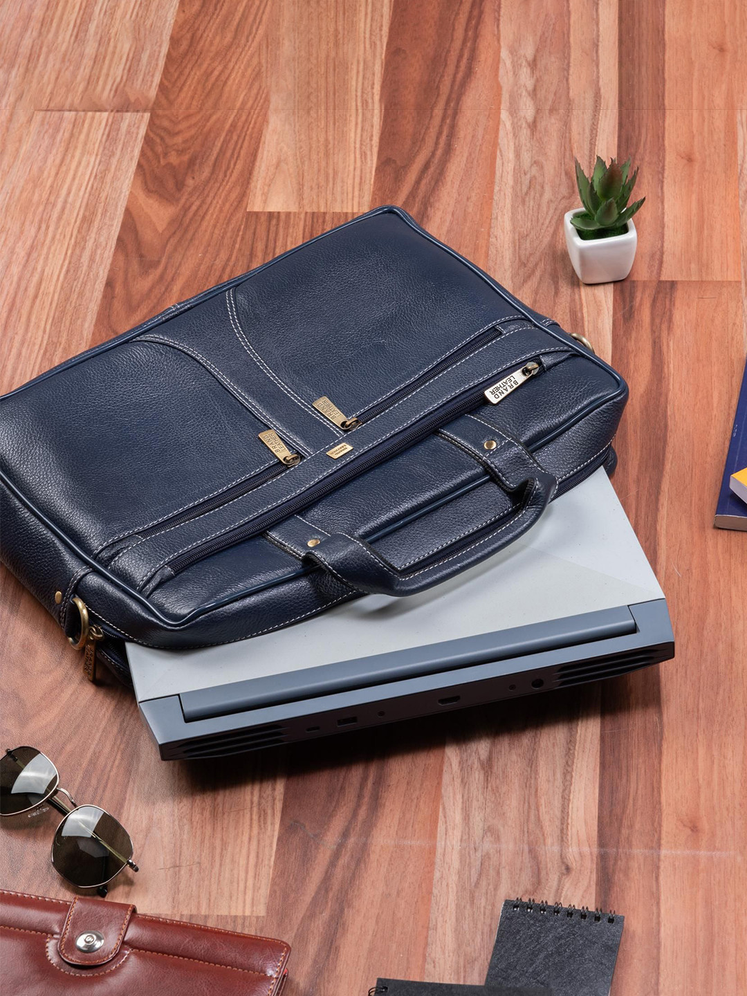 BRAND LEATHER Men Genuine Leather Laptop Bag with Two Handles