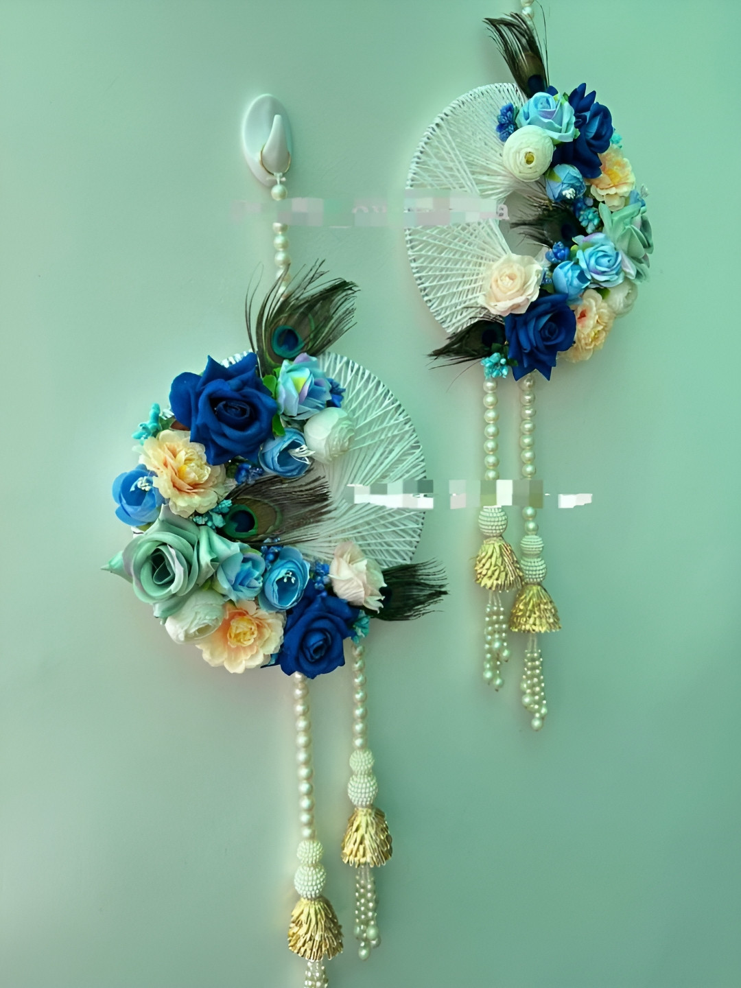 Sellplus 2Pcs Blue & Yellow Textured Macrame With Floral Hanging Torans