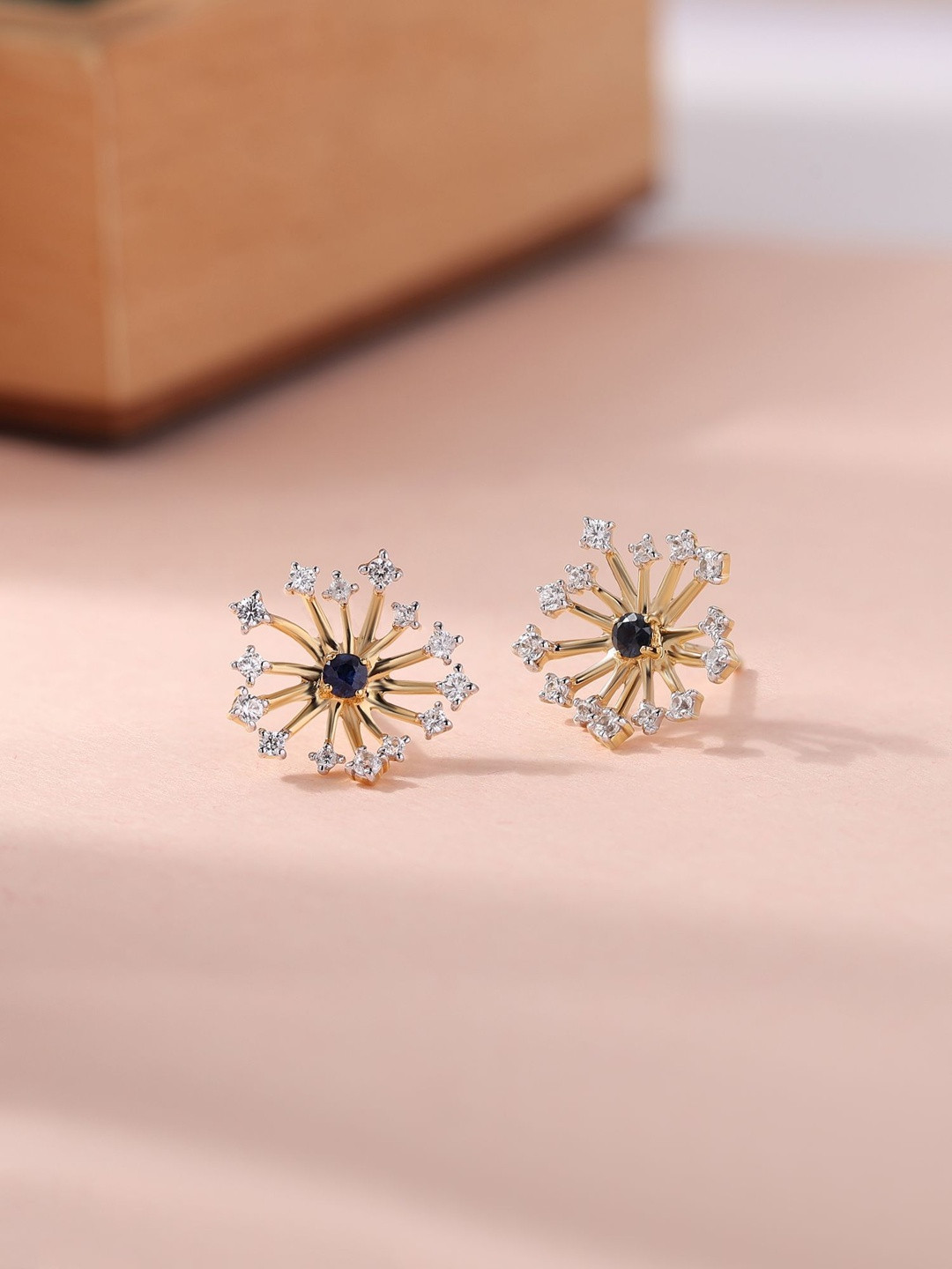 Ornate Jewels 925 Silver 18k Gold Plated Natural Blue Sapphire Sparkle Earring