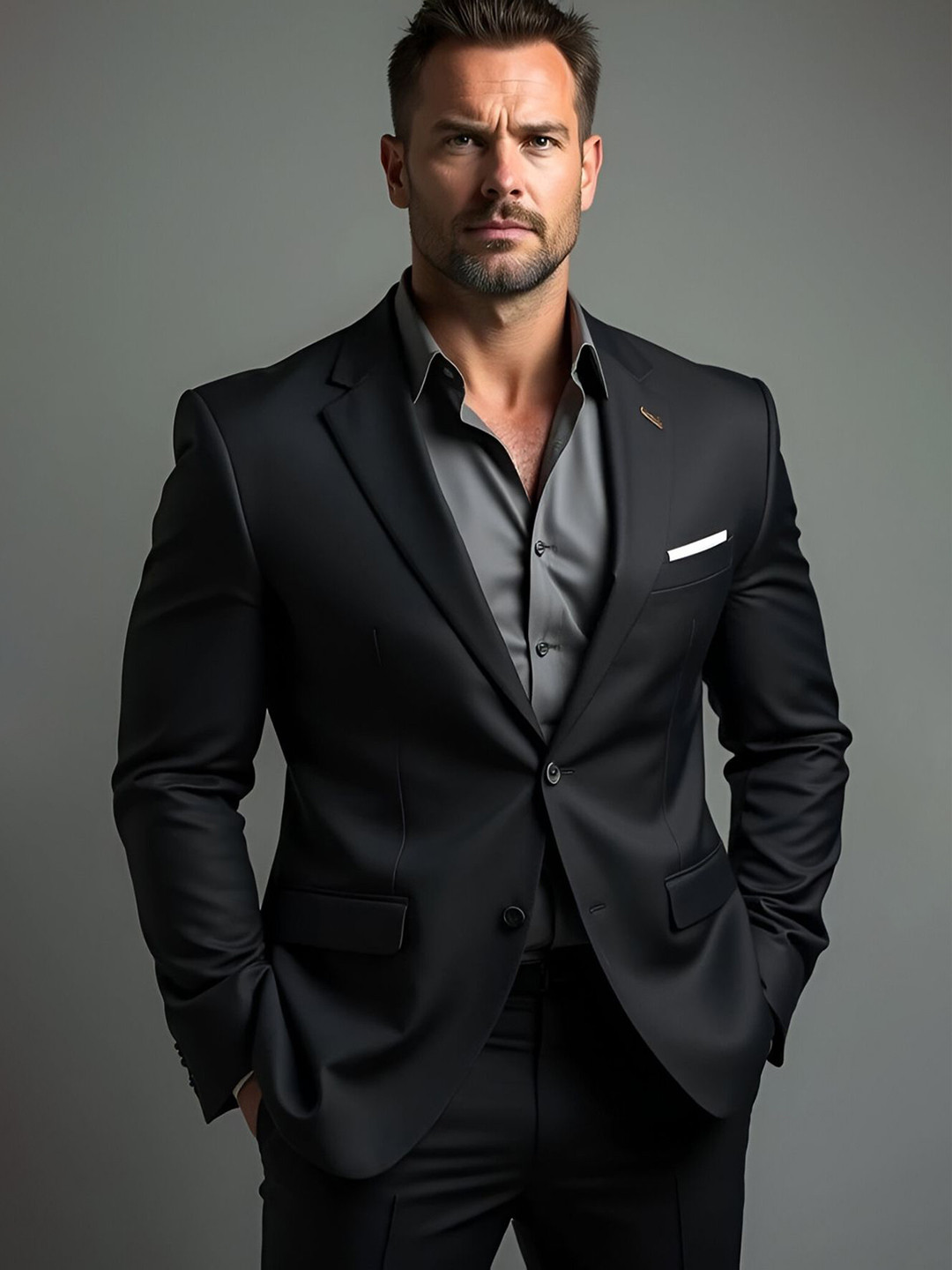 ASFashion Single-Breasted Notched Lapel Collar Cotton Blazer