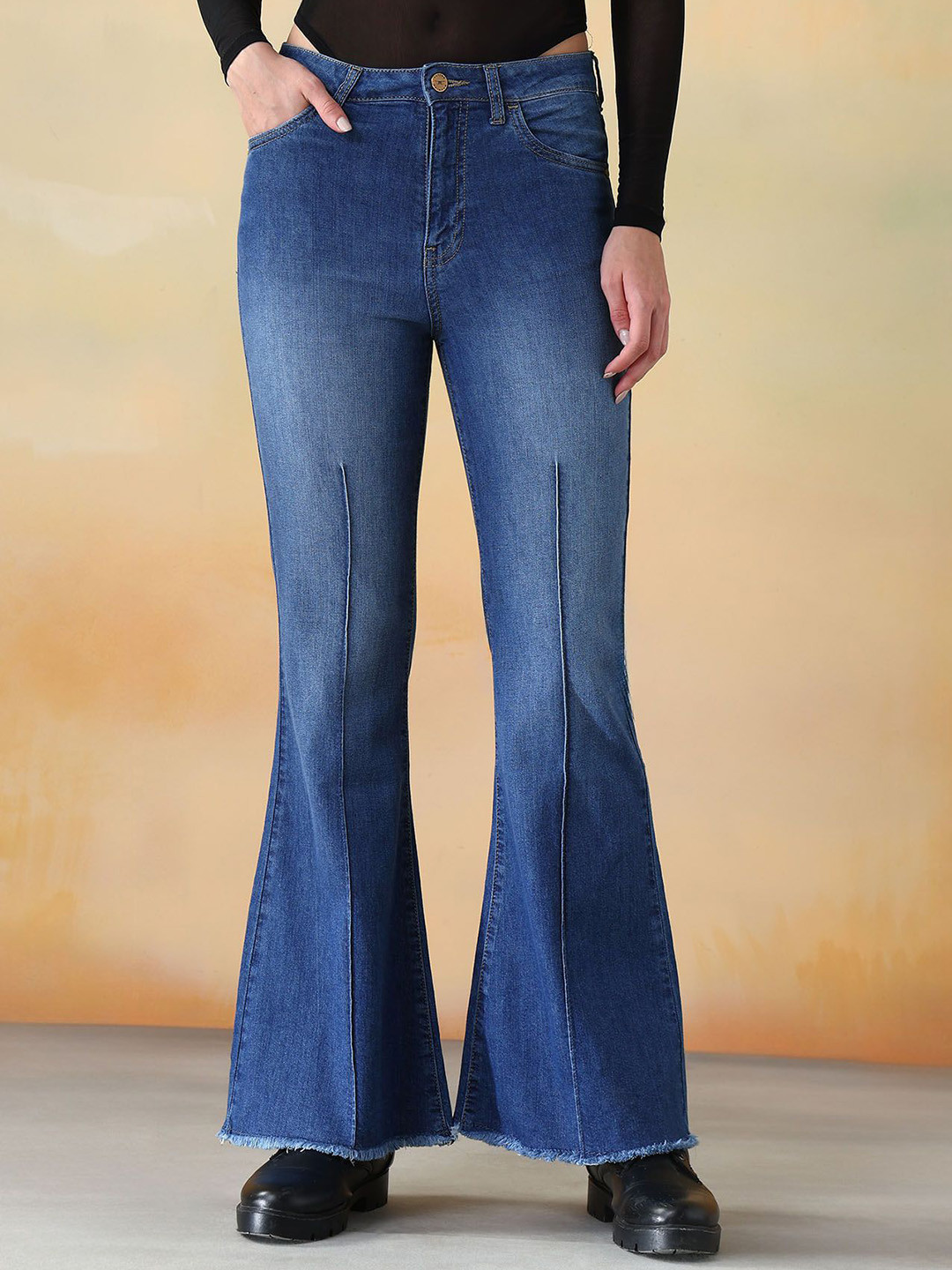 Flying Machine Women Flared Panelling Mid-Rise Light Fade Stretchable Jeans