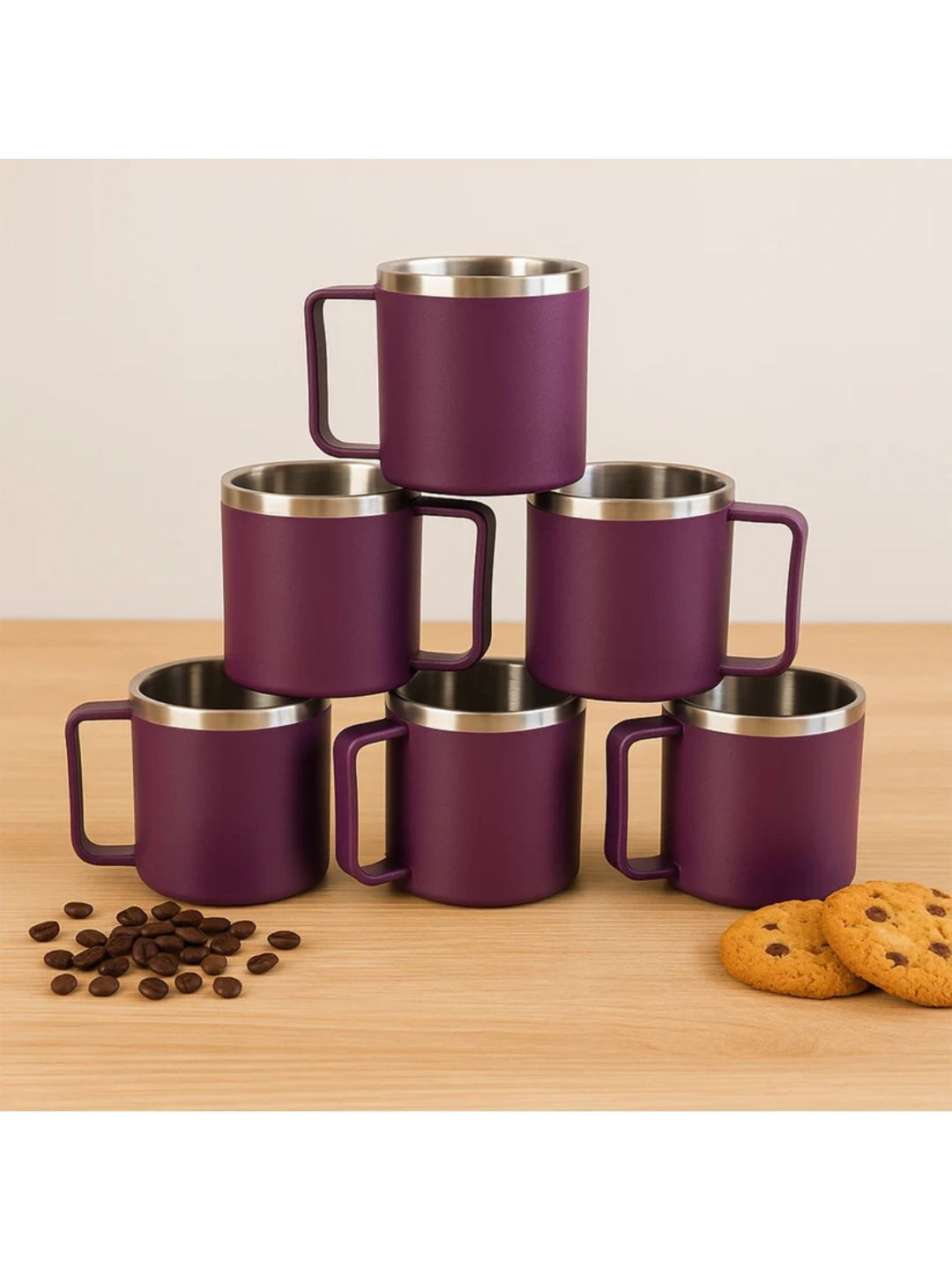 DeoDap Pack Of 6 Stainless Steel Inner Coffee Mug Set