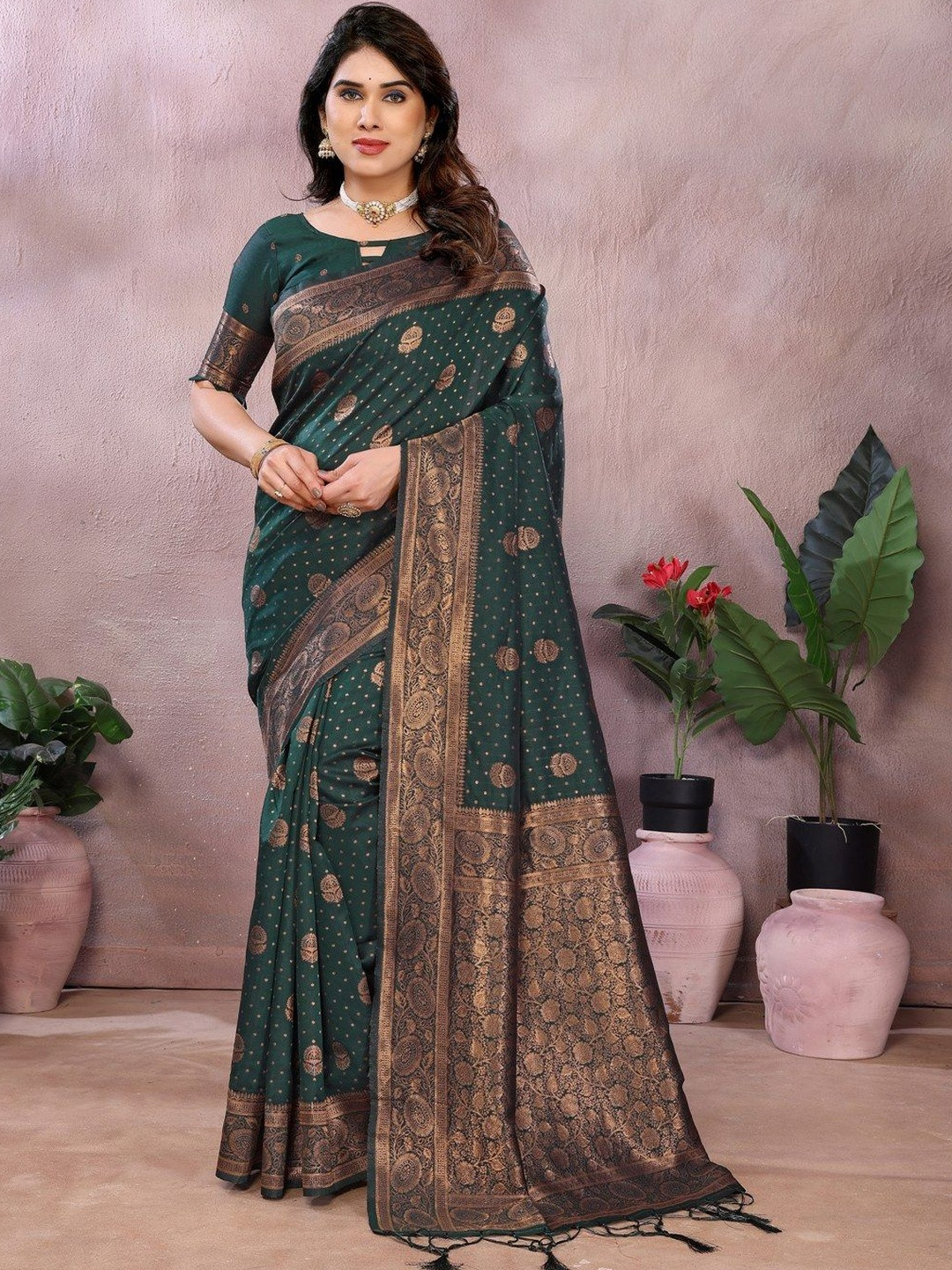Snofi Creation Woven Design Ethnic Motifs Zari Kanjeevaram Saree