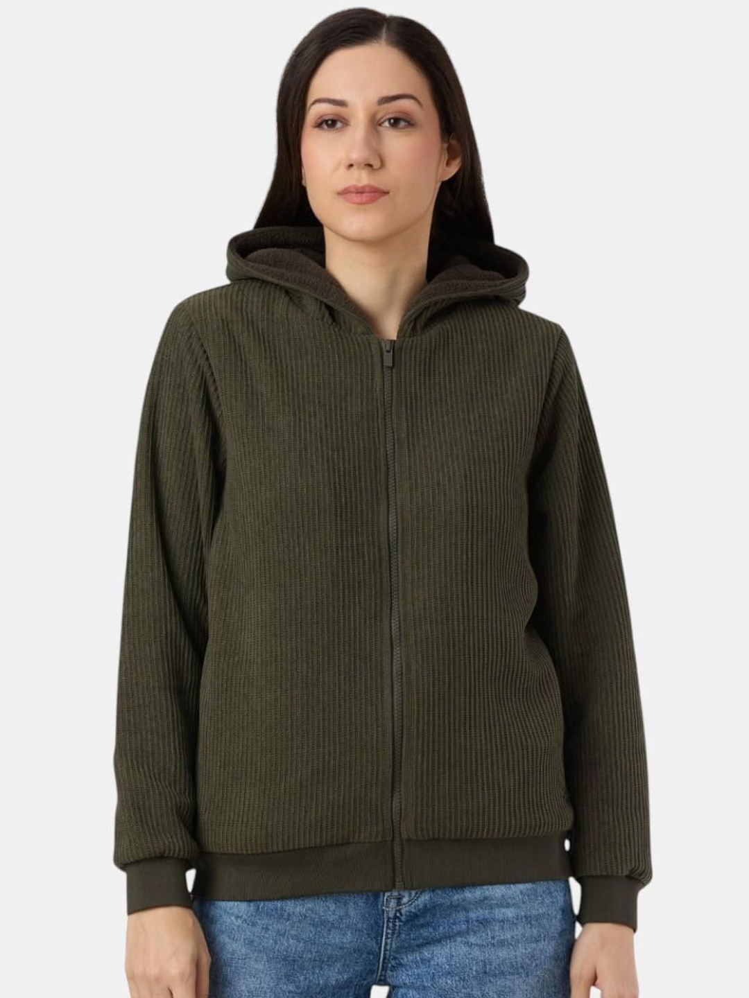 Pepe Jeans Women Hooded Self Design Bomber Jacket