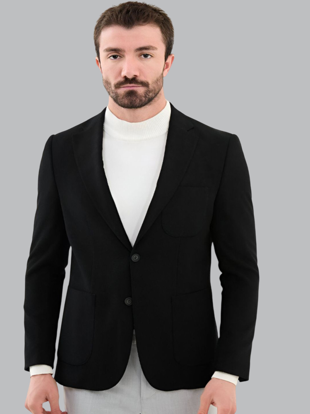 Selvis Single-Breasted Notched Lapel Cotton Blazer