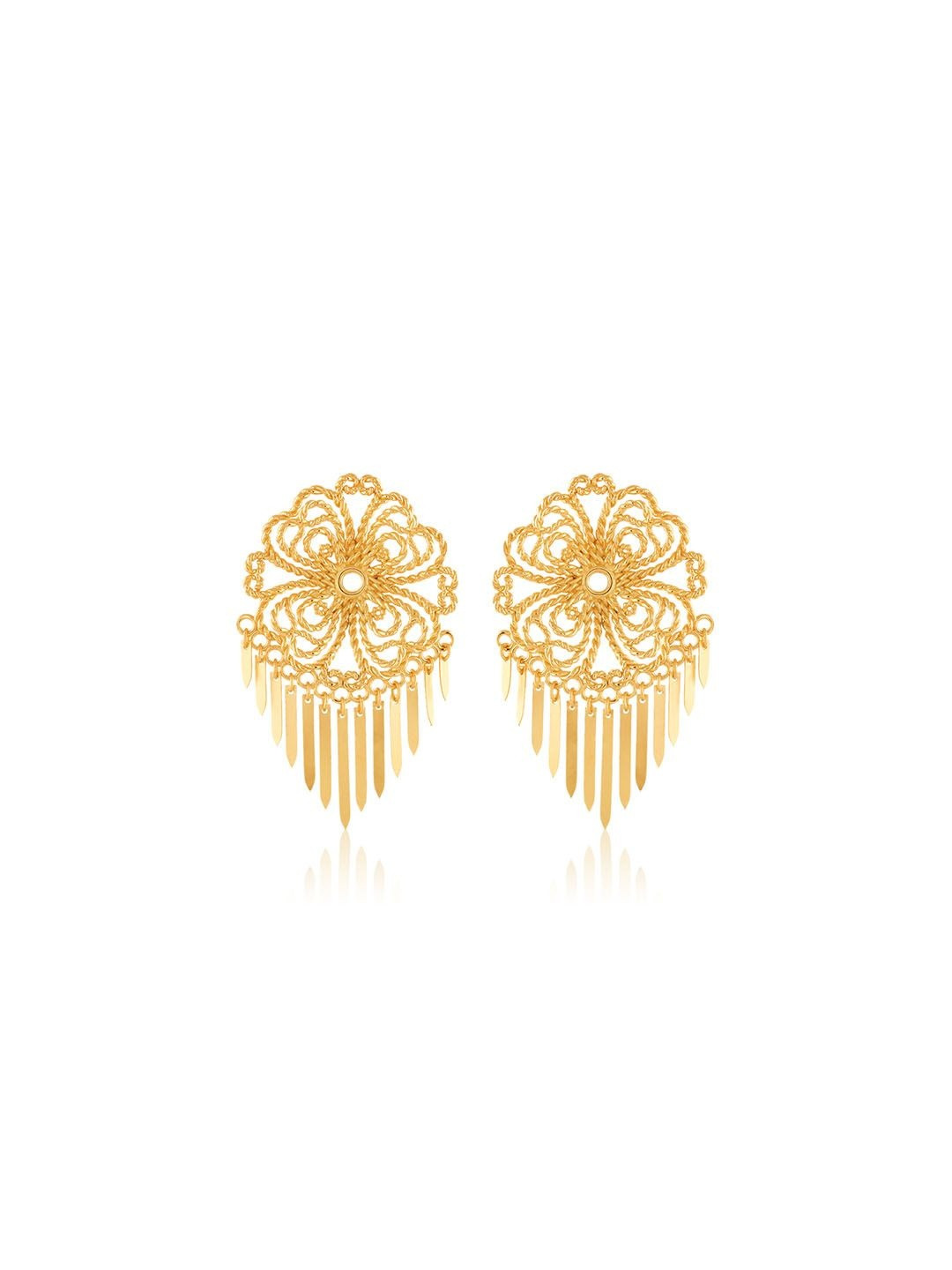Isharya 18Kt Gold Plated Floral Shaped Mudejar Statement Stones Studded Drop Earrings