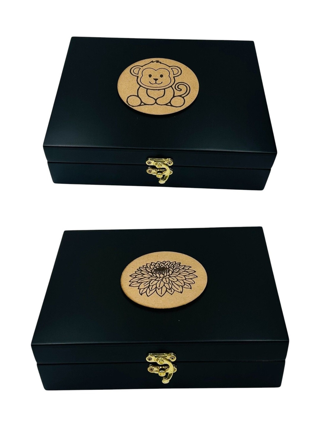 Angira handicrafts Elegant Black & Gold 2 Pieces Wooden Multipurpose Storage Boxes