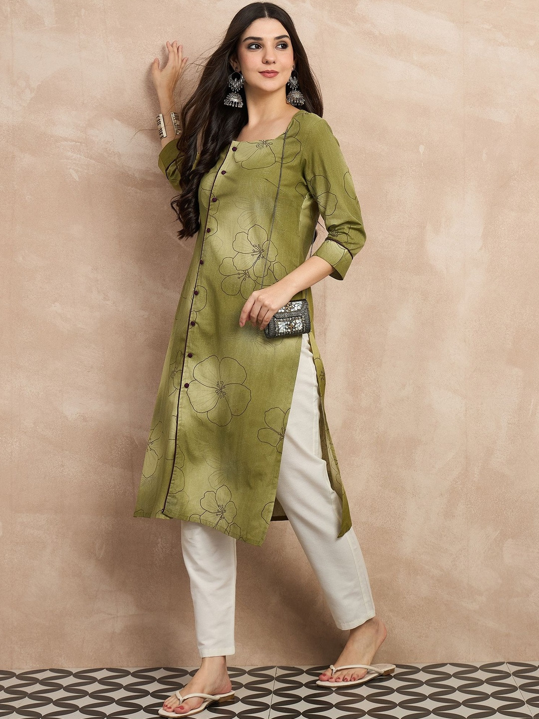 Anouk Women Floral Flax Kurtas