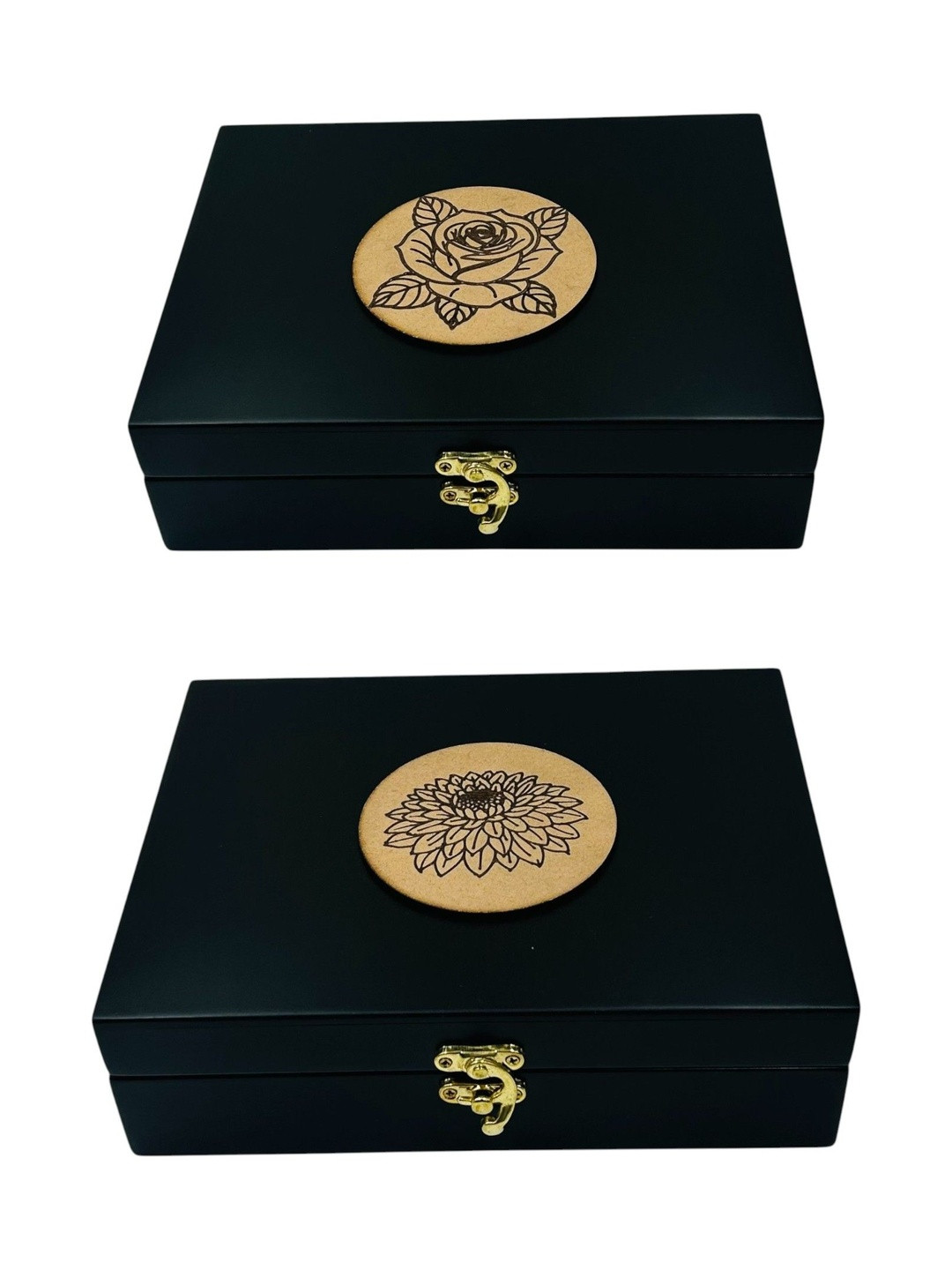 Angira handicrafts Black & Brown 2 Pieces Wooden Multipurpose Storage Boxes