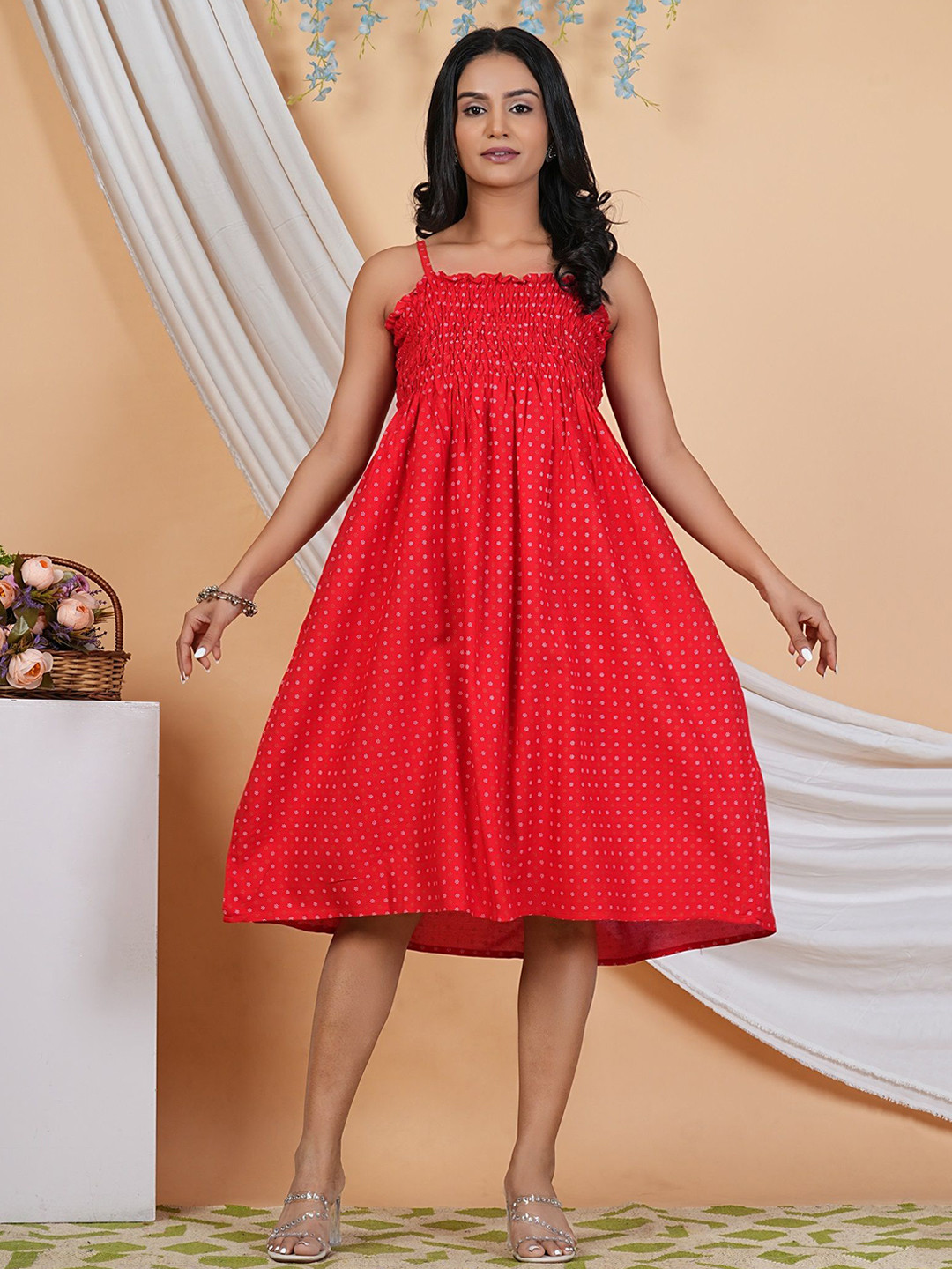 HEBA Polka Dot Printed Maternity Empire Dress