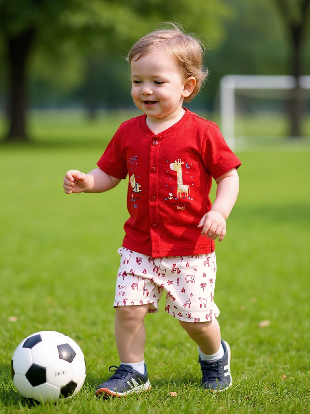 Kidszi Infant Boys Printed Pure Cotton Jhabla With Shorts