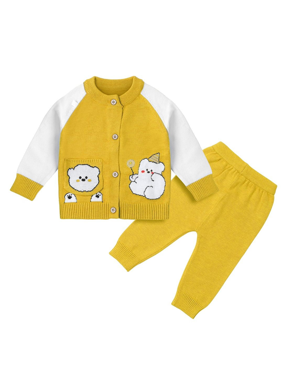 Bold N Elegant Kids-Unisex Yellow Wool Blend Embroidered Clothing Set